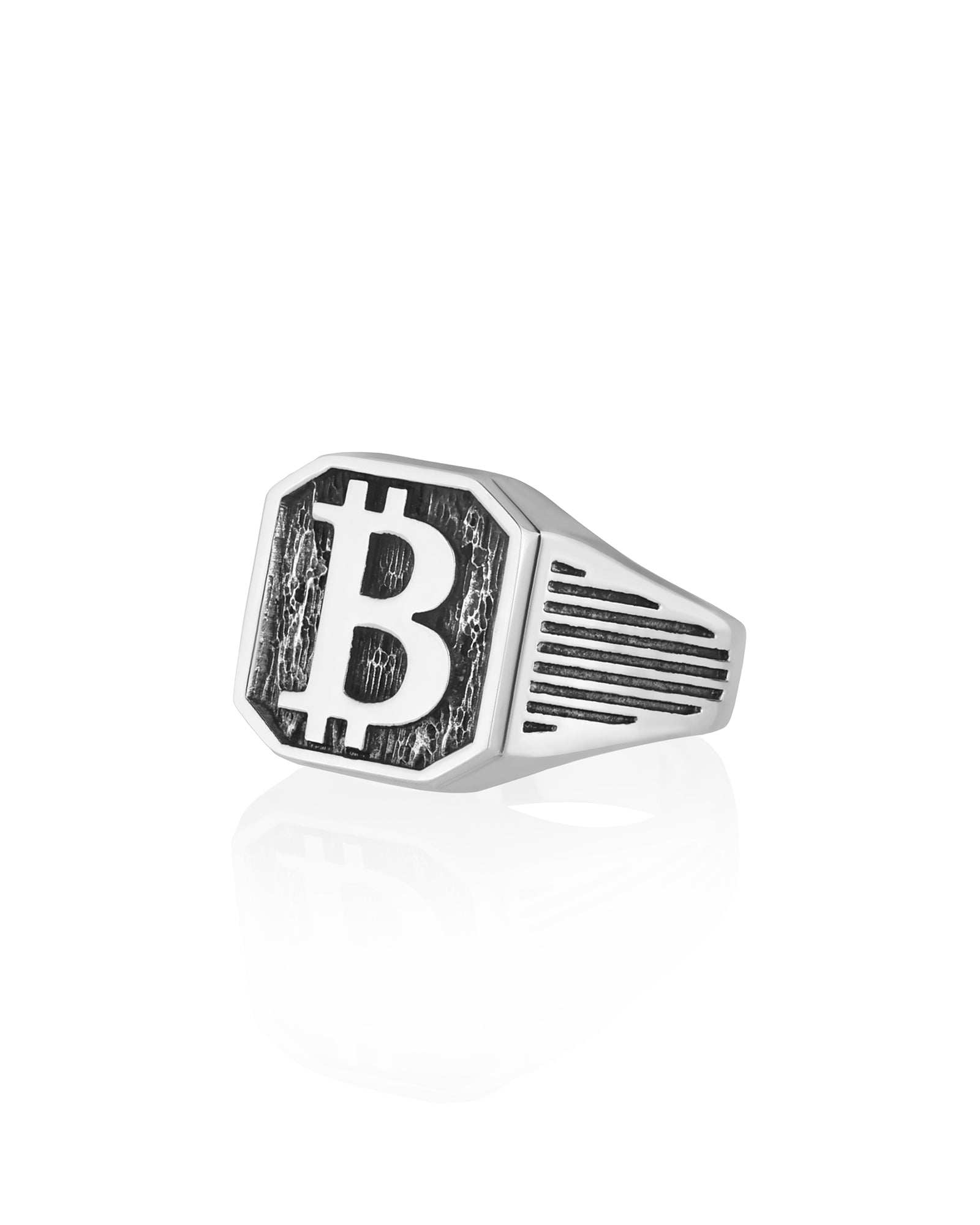 Engraved Bitcoin Ring Silver Signet Crypto Lover Gift
