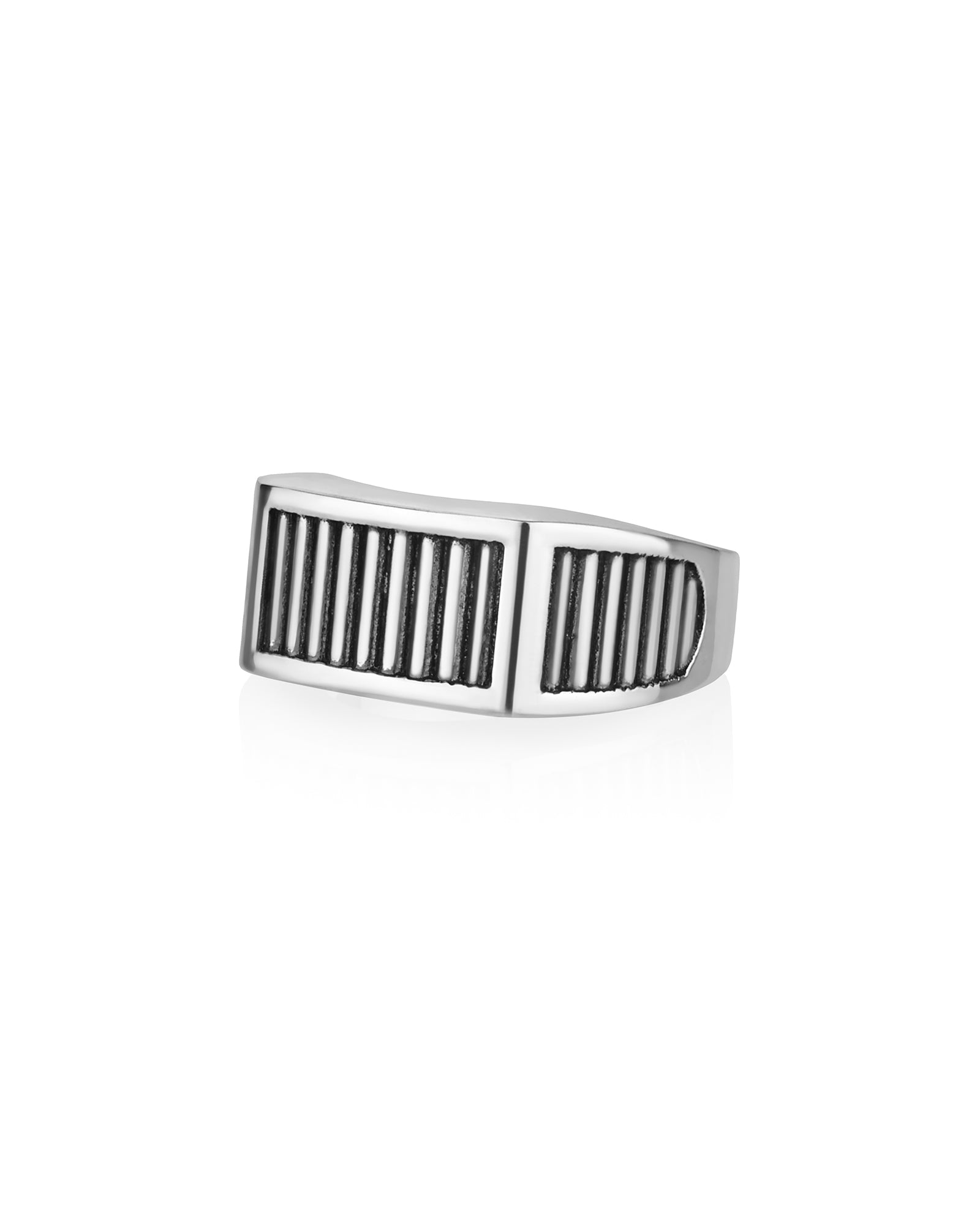 Art Deco Silver Signet Ring Channeled Industrial Texture