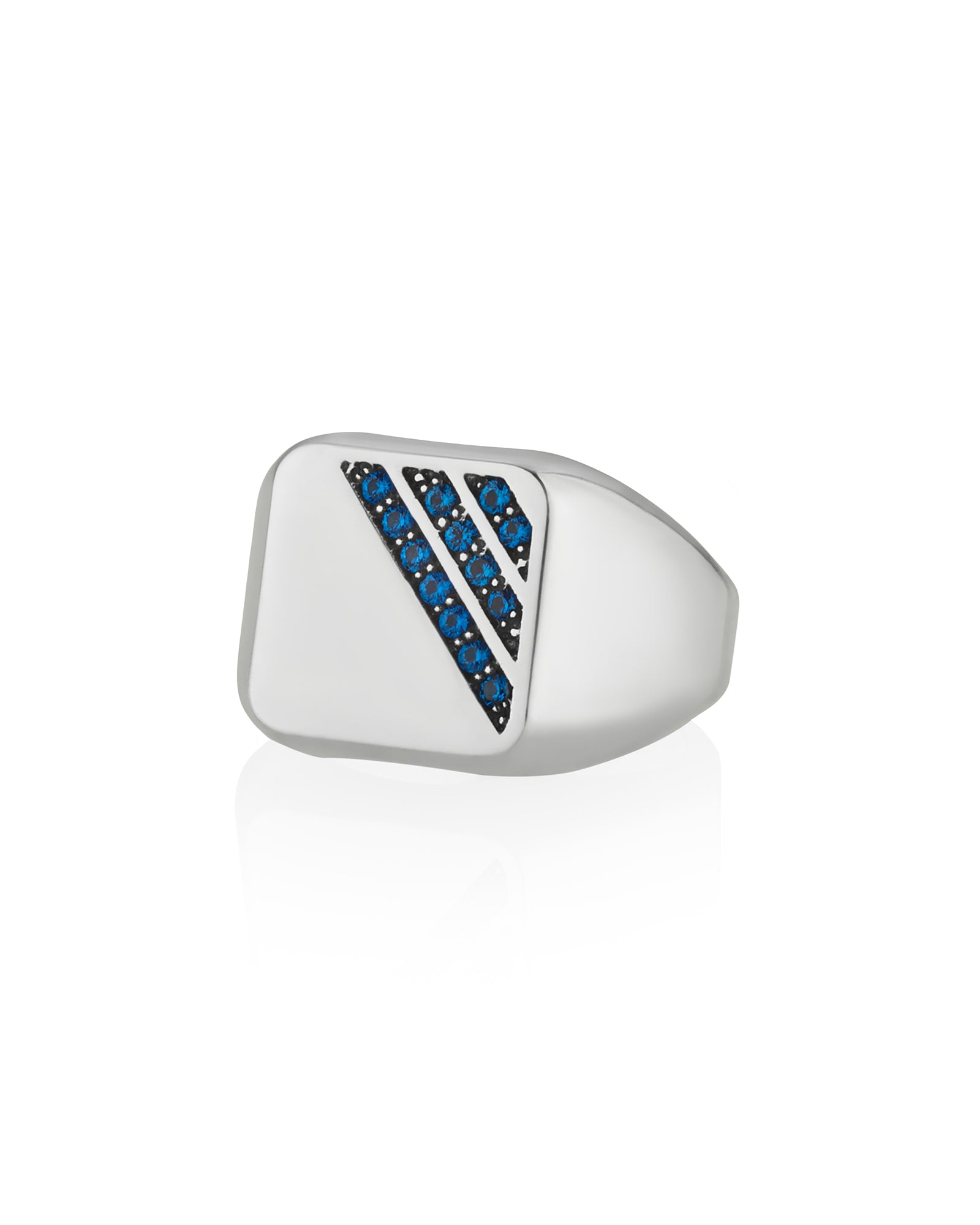 Cushion Signet Ring Blue Sapphires CZ Sterling Silver