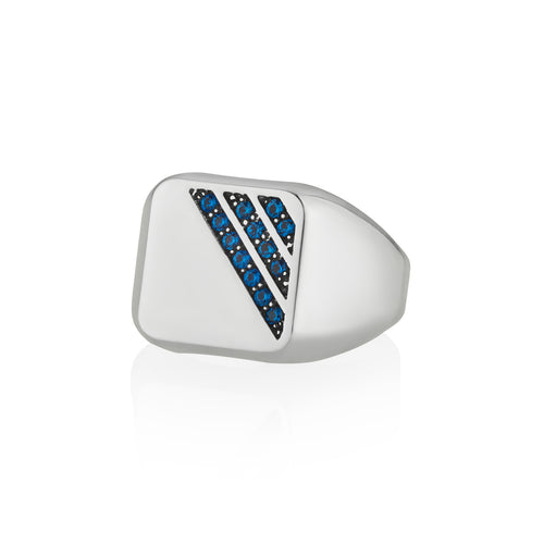 Cushion Signet Ring Blue Sapphires CZ Sterling Silver