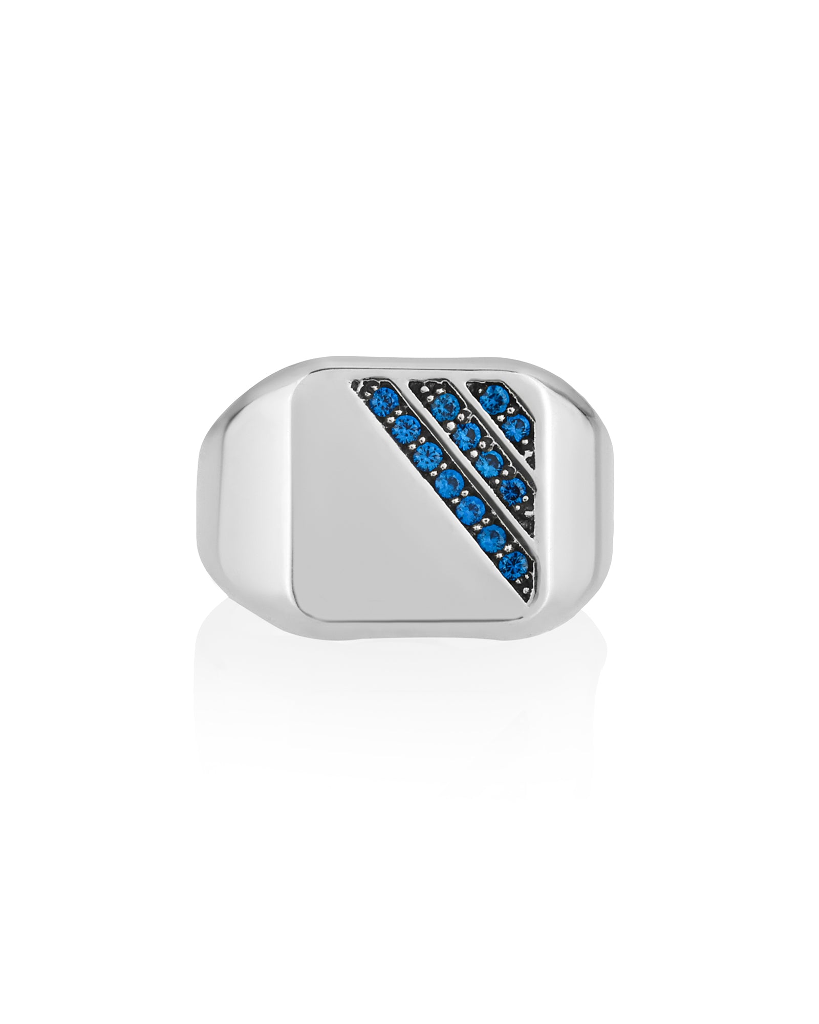 Cushion Signet Ring Blue Sapphires CZ Sterling Silver