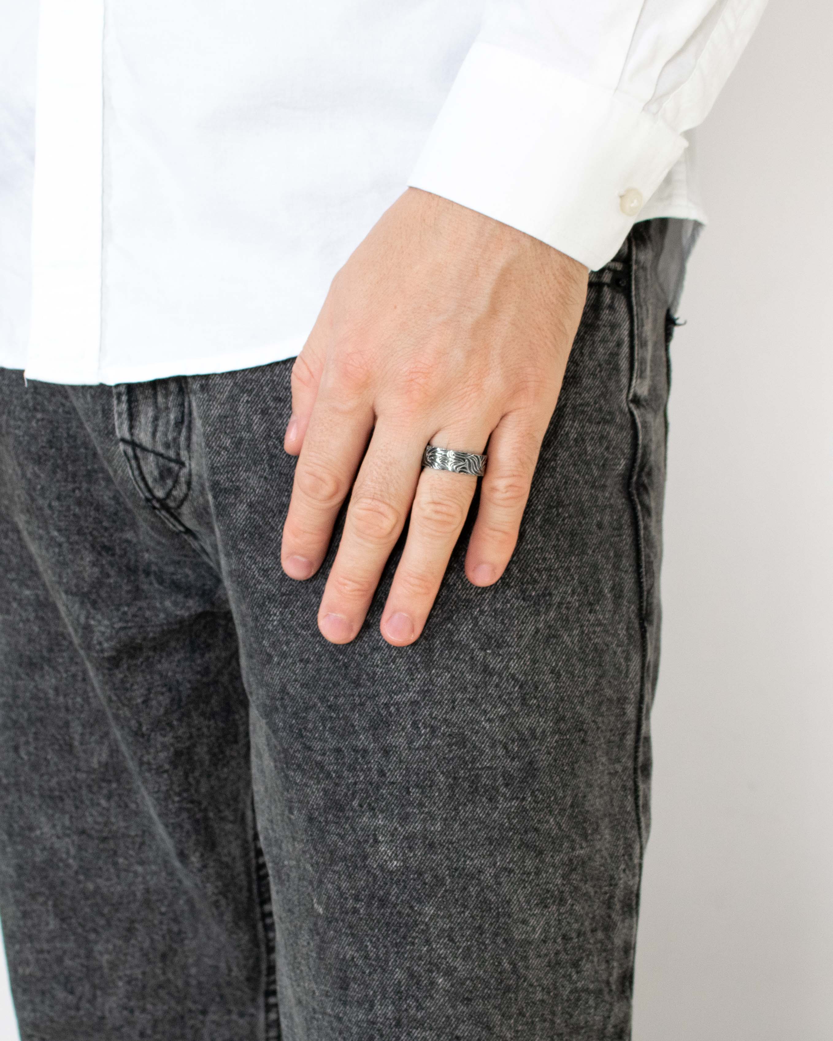 Chunky Silver Ring with Vine Mid Century Modern