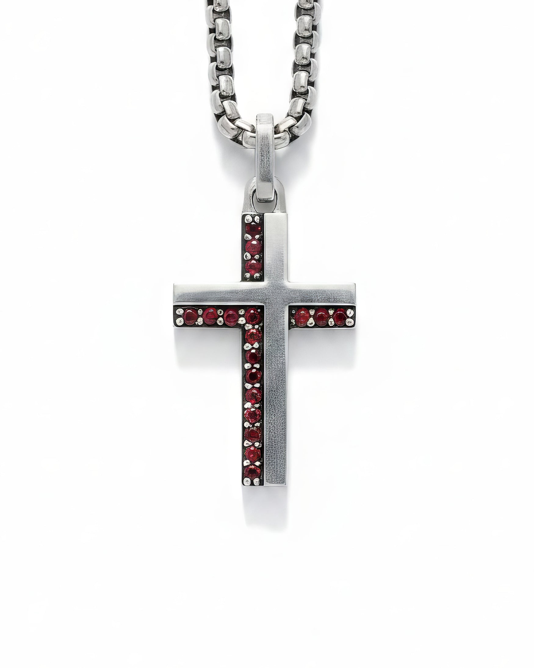 Garnet Cross Necklace Sterling Silver Minimal Design
