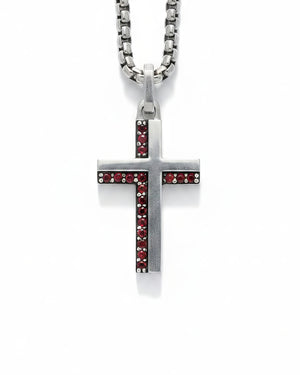 Garnet Cross Necklace Sterling Silver Minimal Design