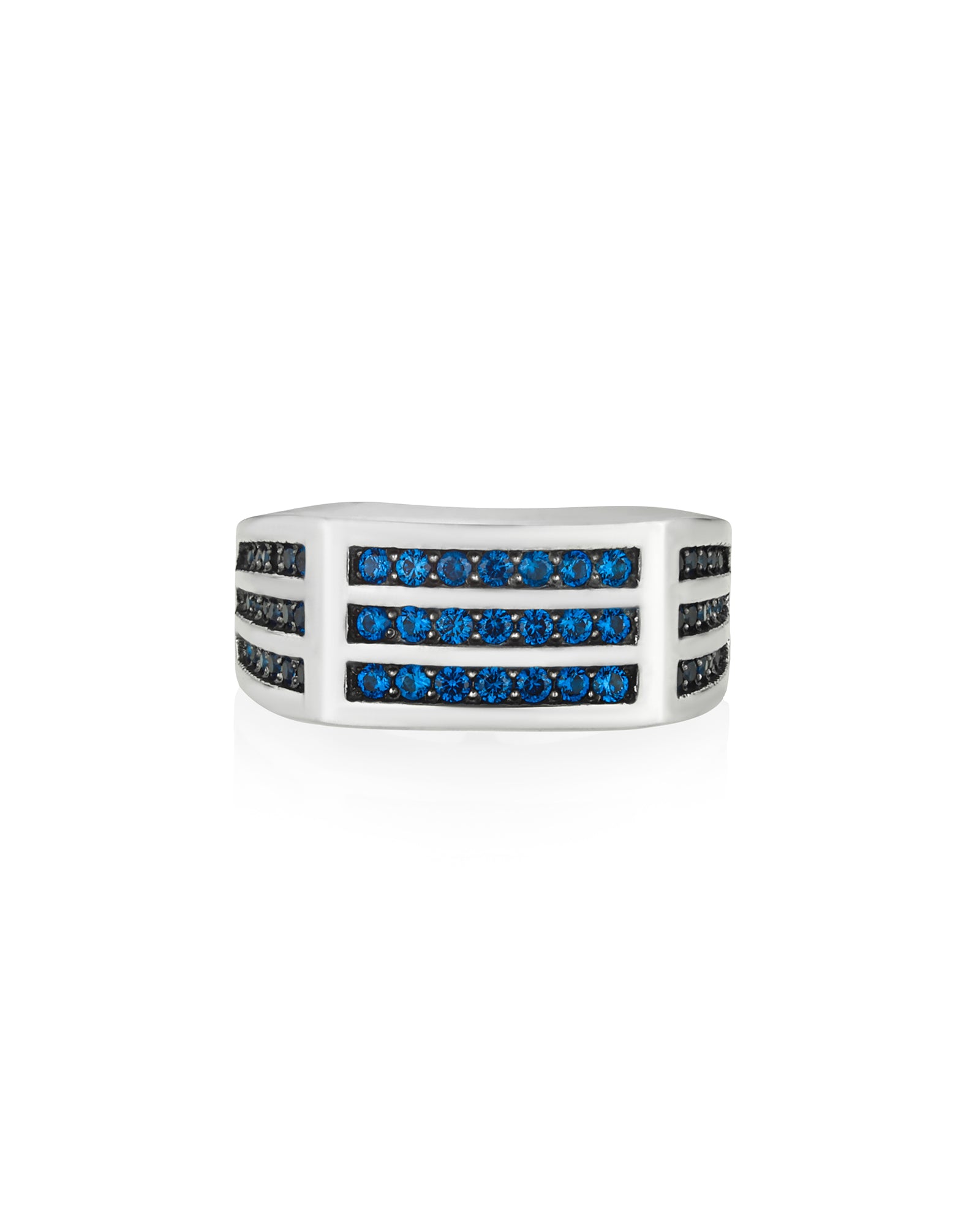 Blue Sapphires Signet Ring Rectangle Geometric Design