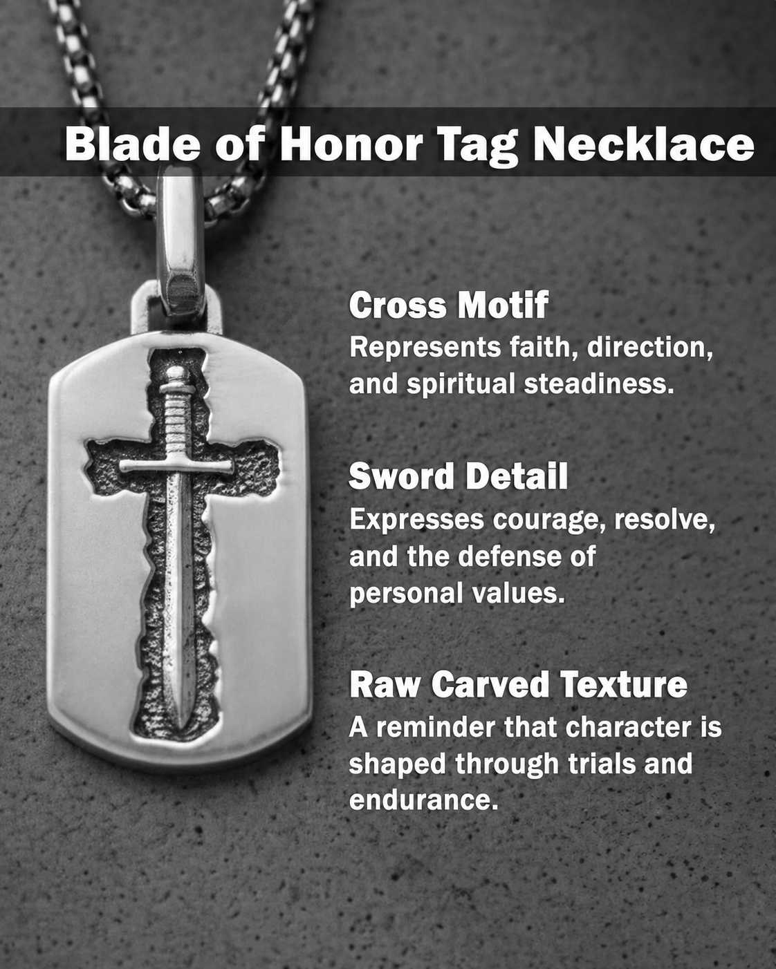 Crucifix and Sword Tag Necklace Silver Blade of Honor