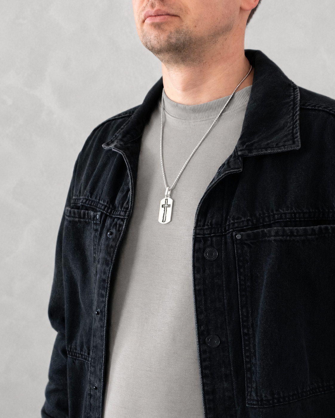 Crucifix and Sword Tag Necklace Silver Blade of Honor