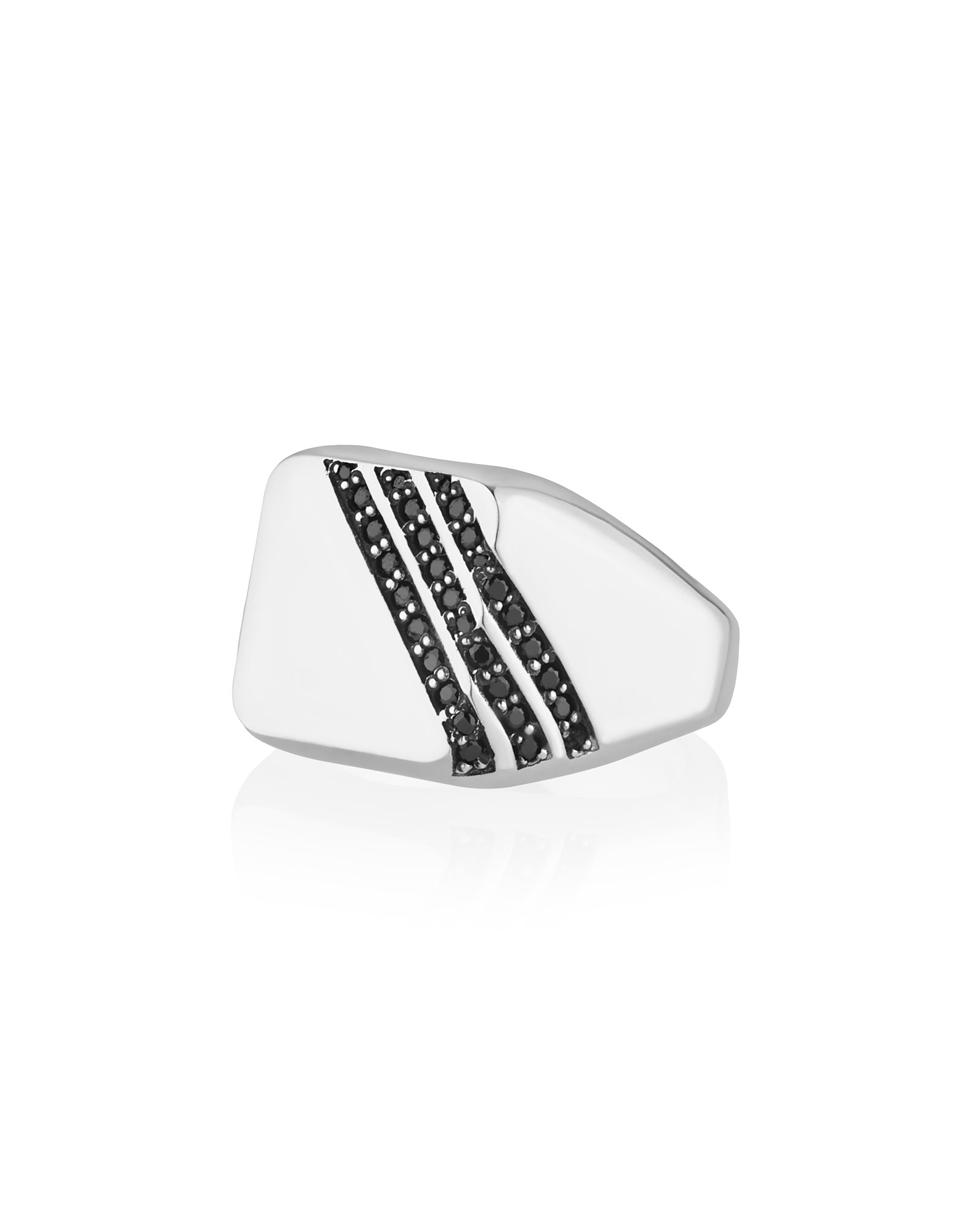 Cushion Signet Ring Diagonal Black Diamond CZ Channels