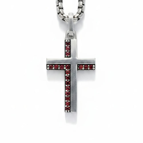 Garnet Cross Necklace Sterling Silver Minimal Design