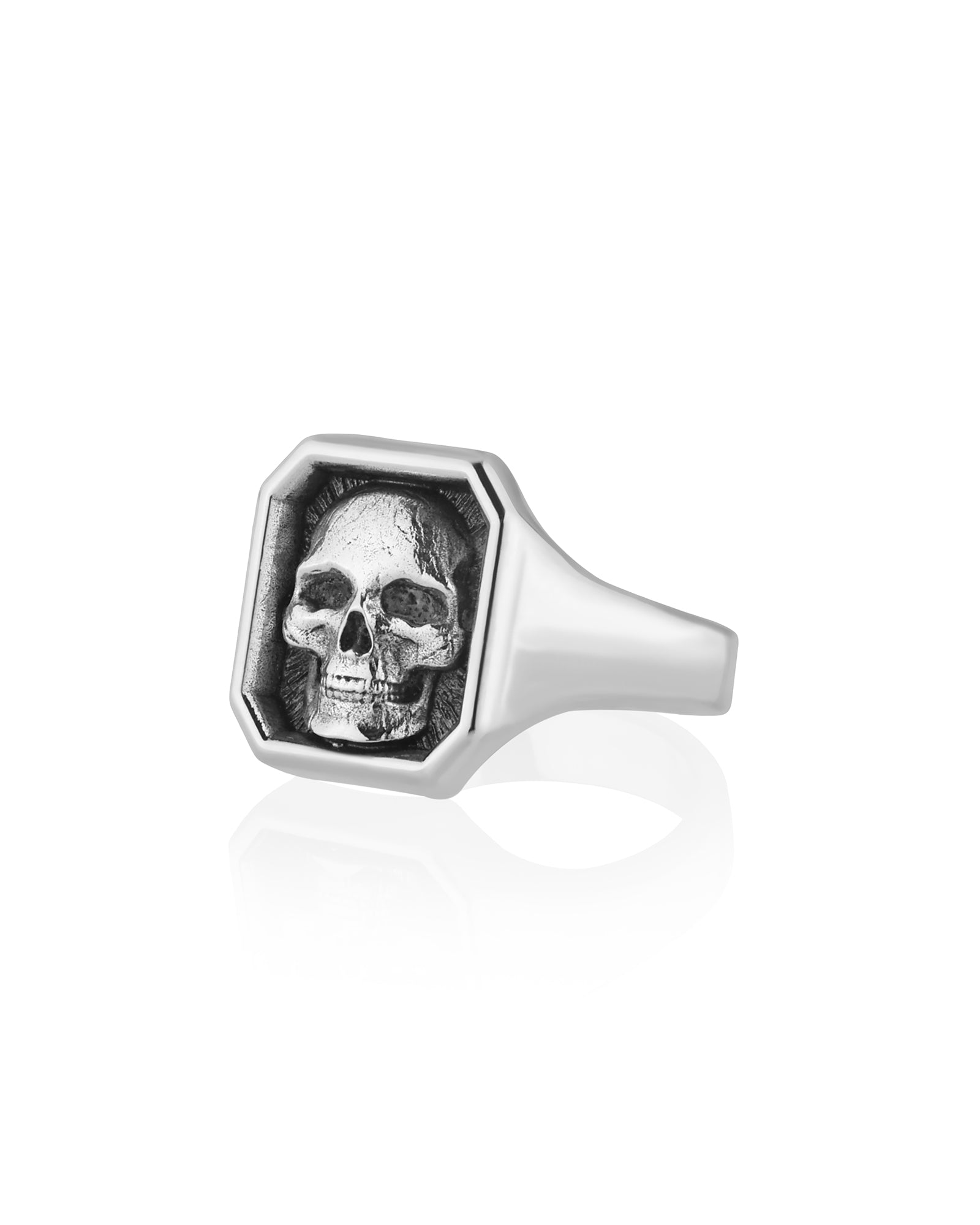 Gothic Signet Ring with Cranium Octagon Shape Silver