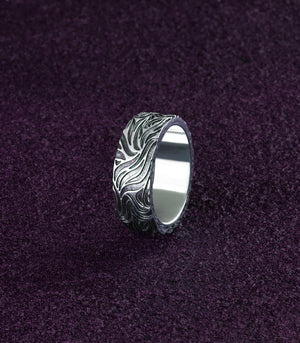 Chunky Silver Ring with Vine Mid Century Modern