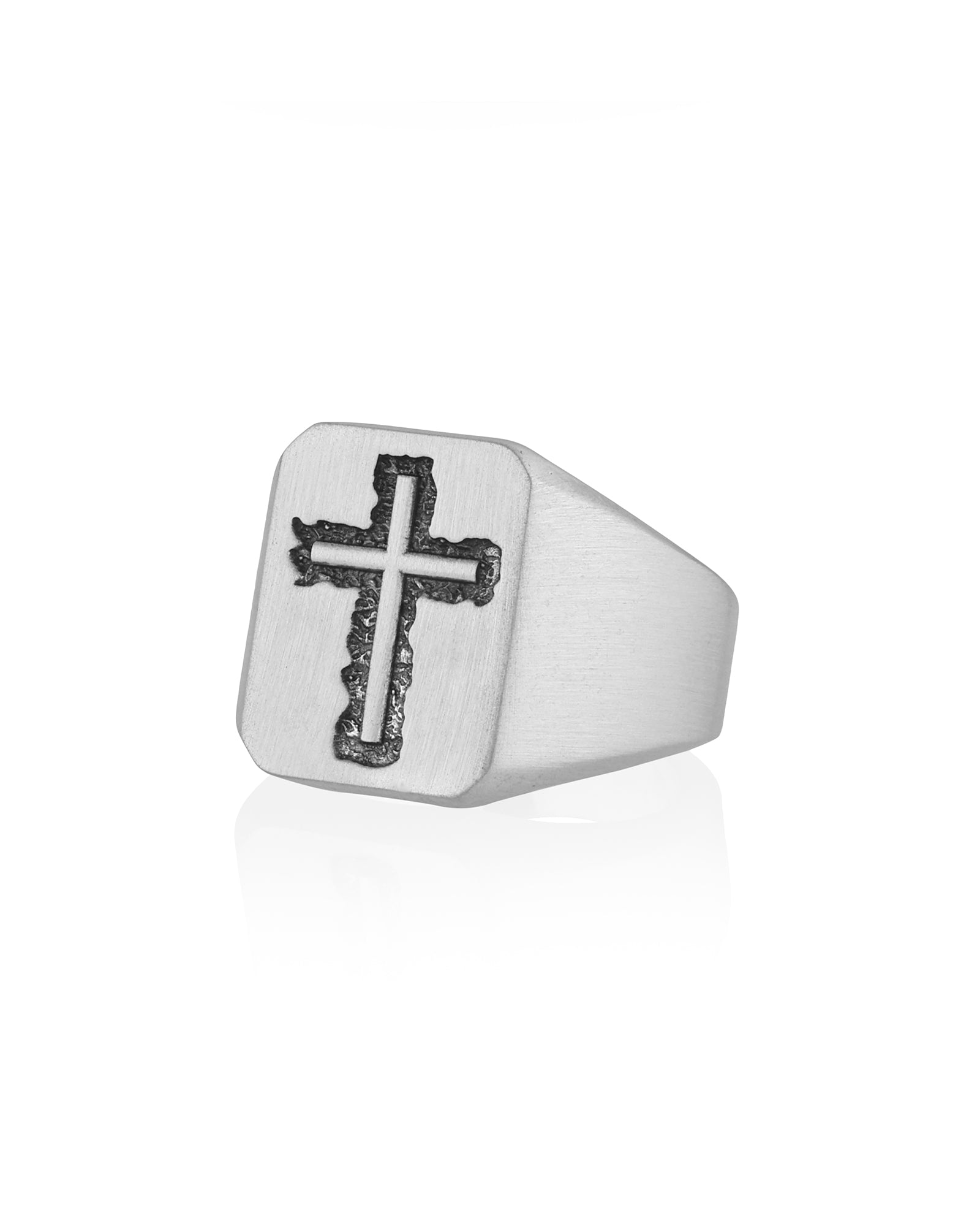 Men's Signet Ring with Cross Solid Sterling Silver