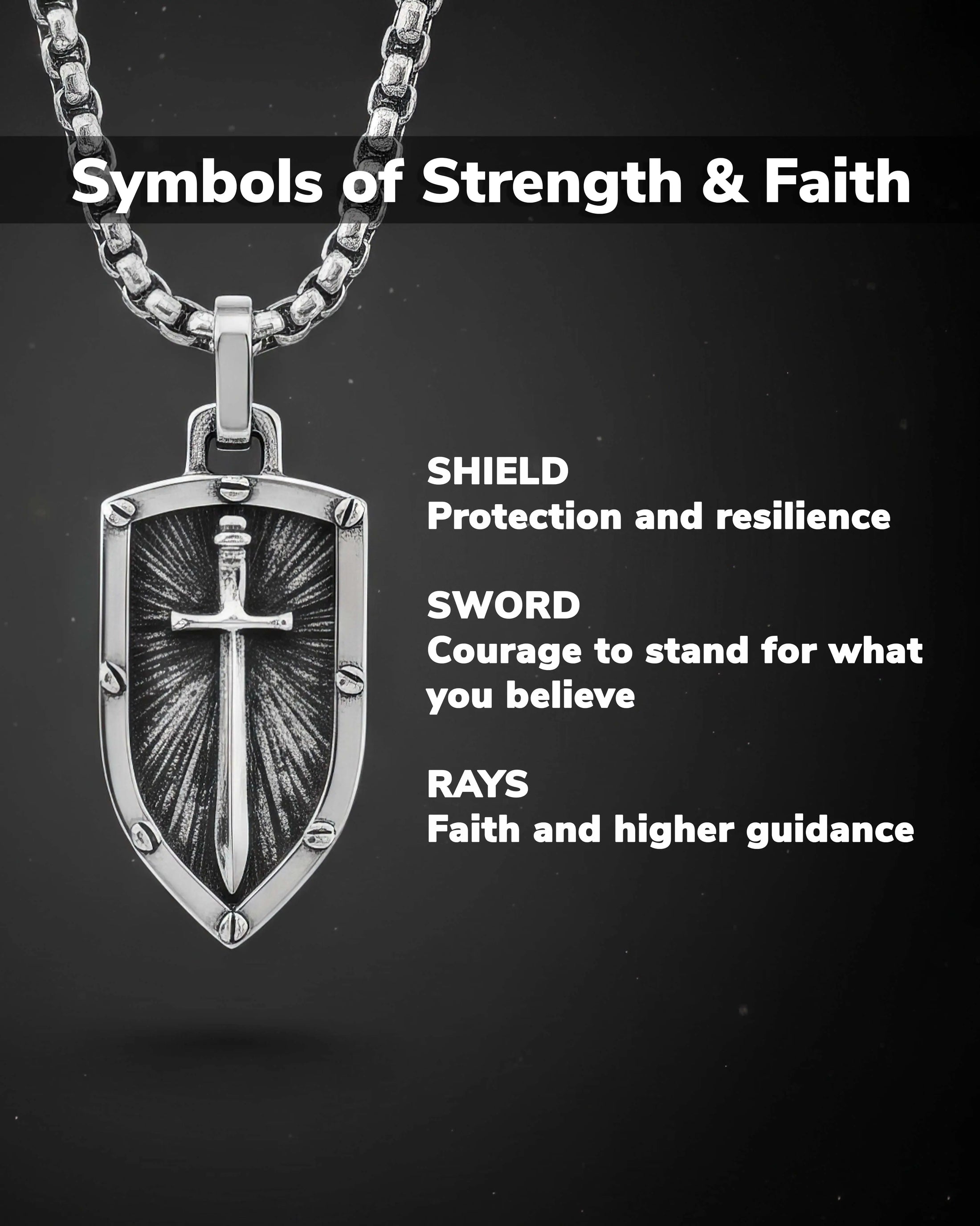 Shield & Sword Pendant Necklace Fine Silver