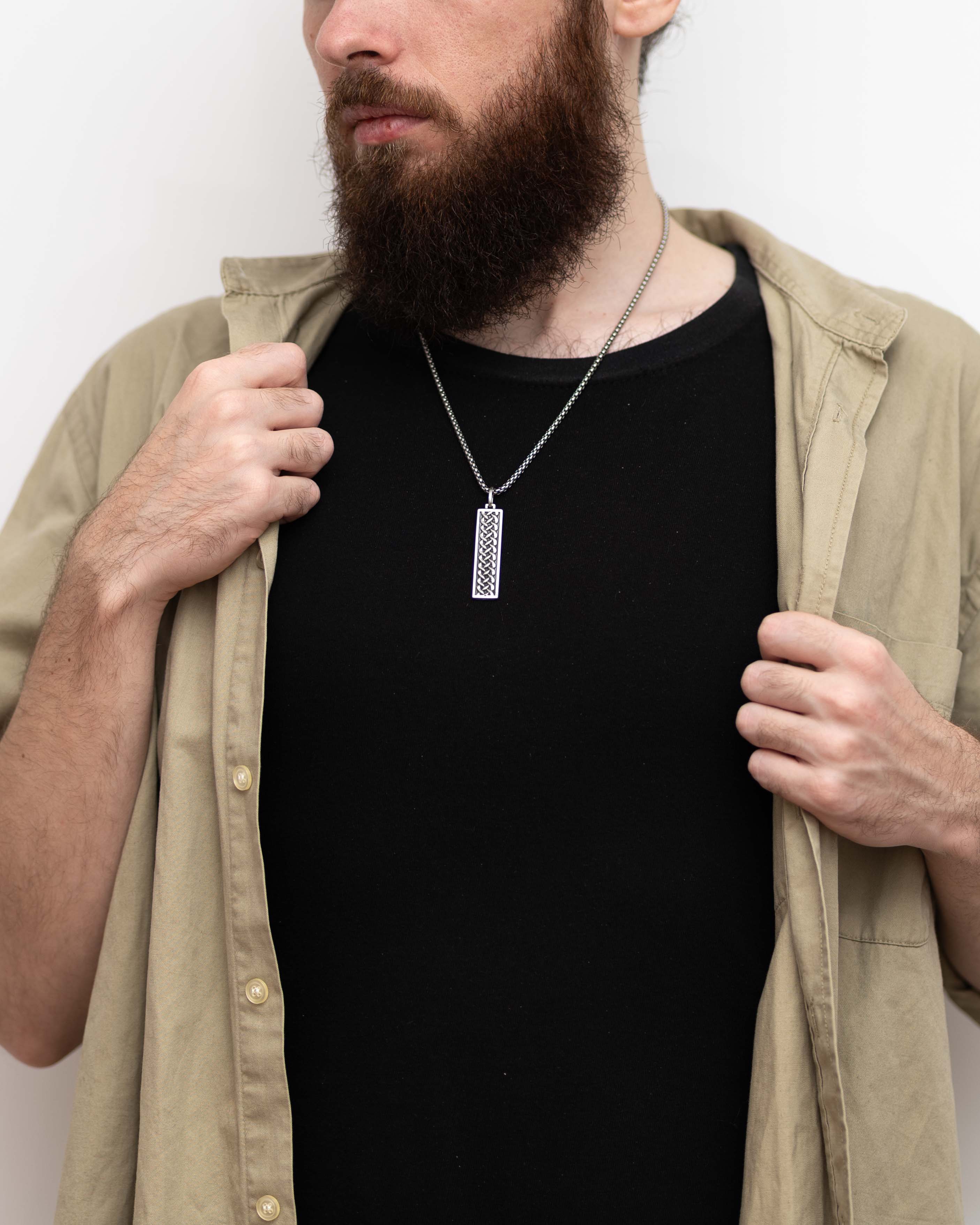 Irish Knot Bar Necklace for Men Silver Celtic inspired