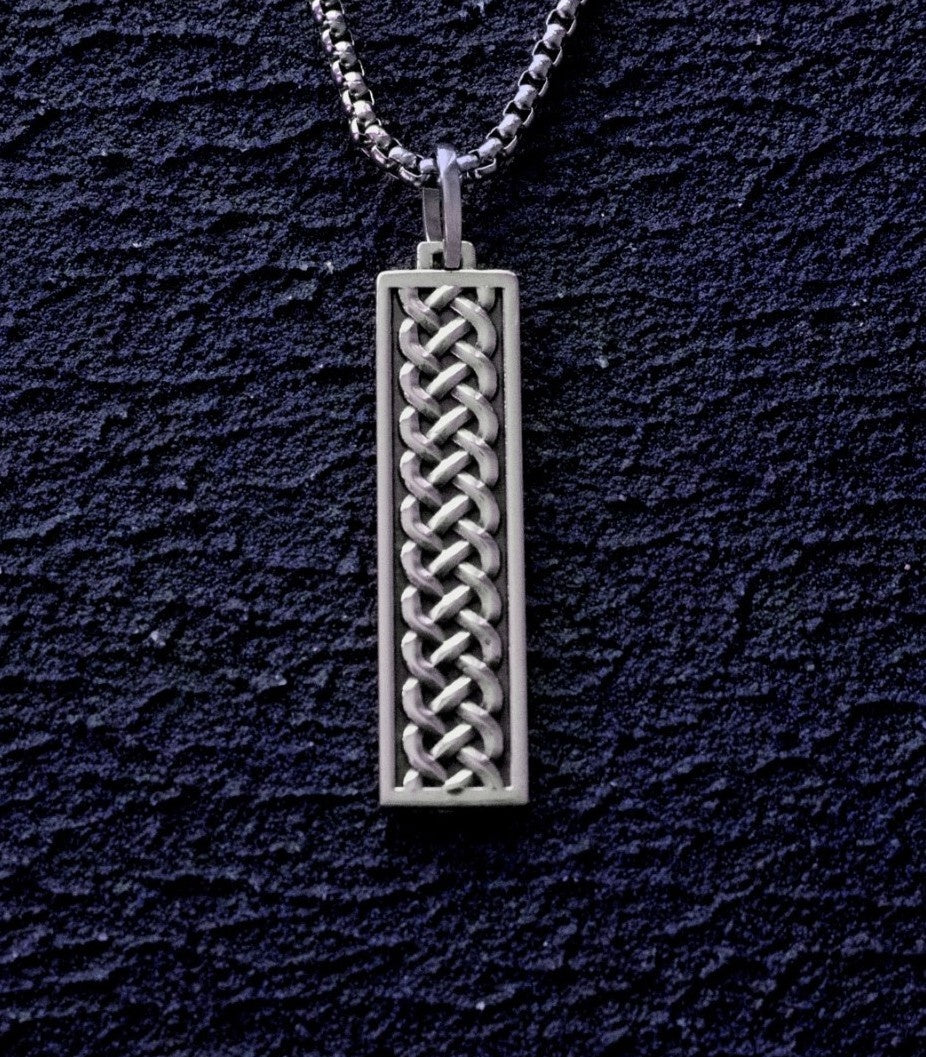 Irish Knot Bar Necklace for Men Silver Celtic inspired