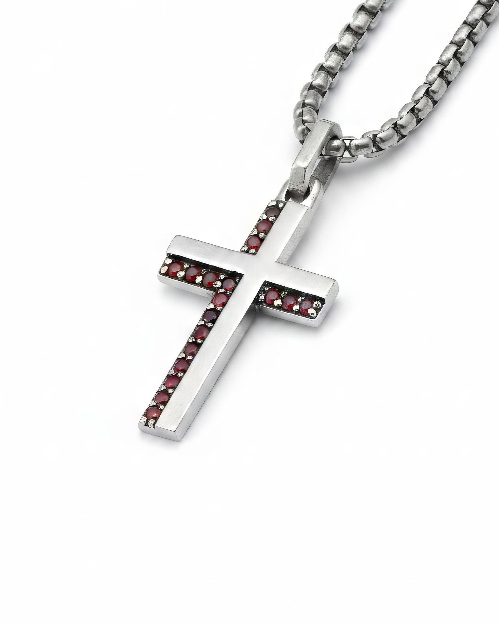 Garnet Cross Necklace Sterling Silver Minimal Design