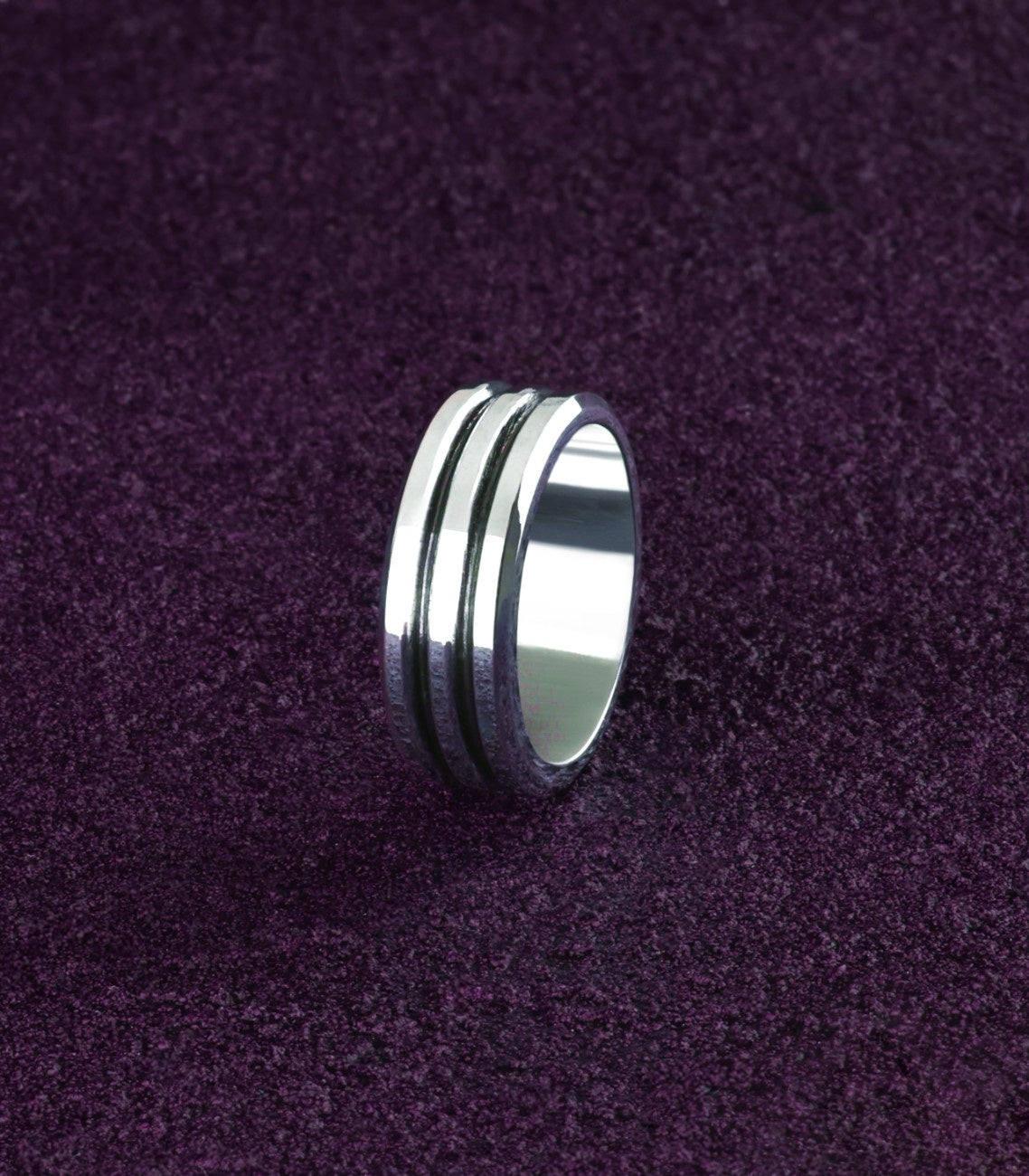 Mens Bold Silver Wedding Band Brutal Ribbed Design
