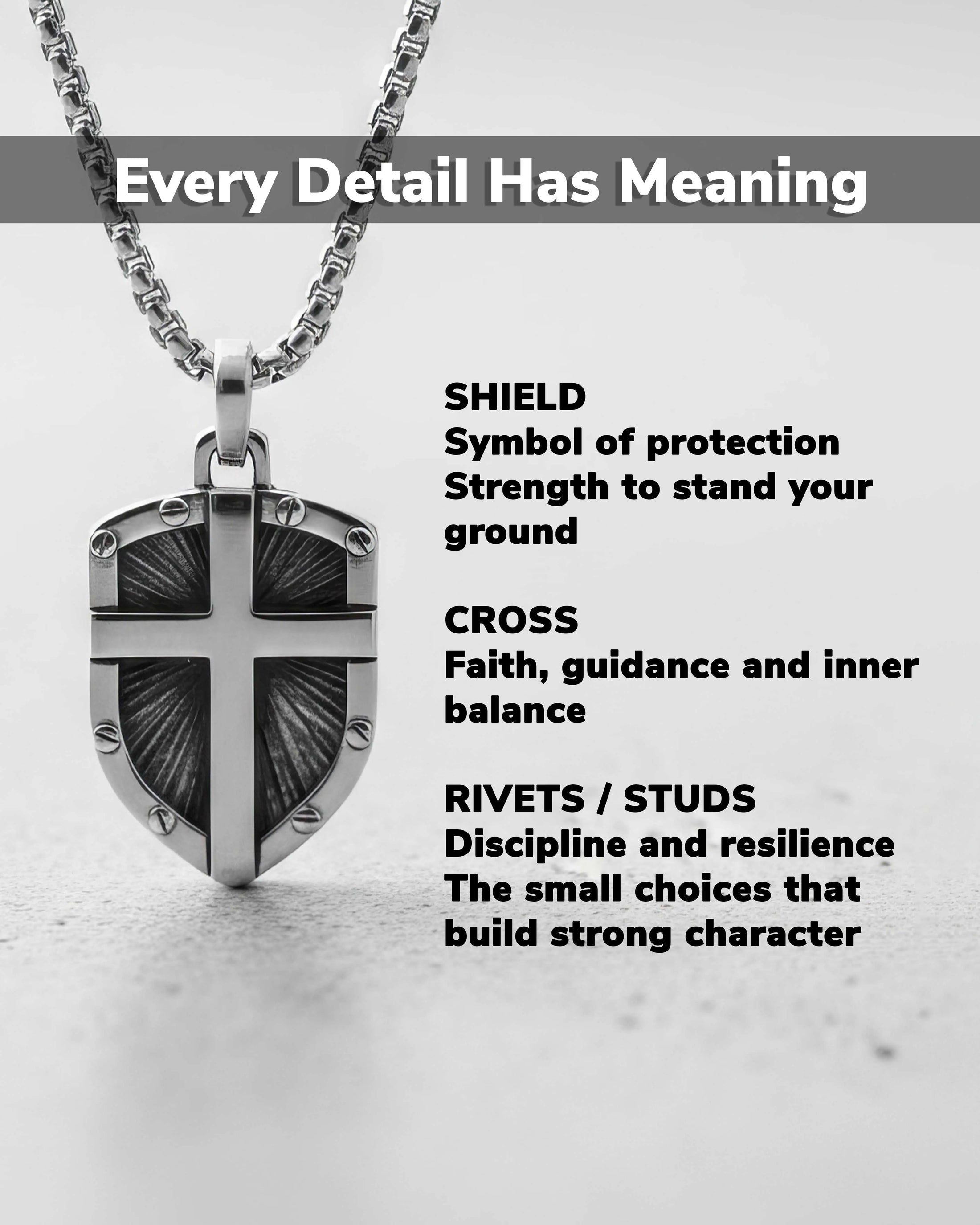 Shield Pendant Necklace with Cross Sterling Silver