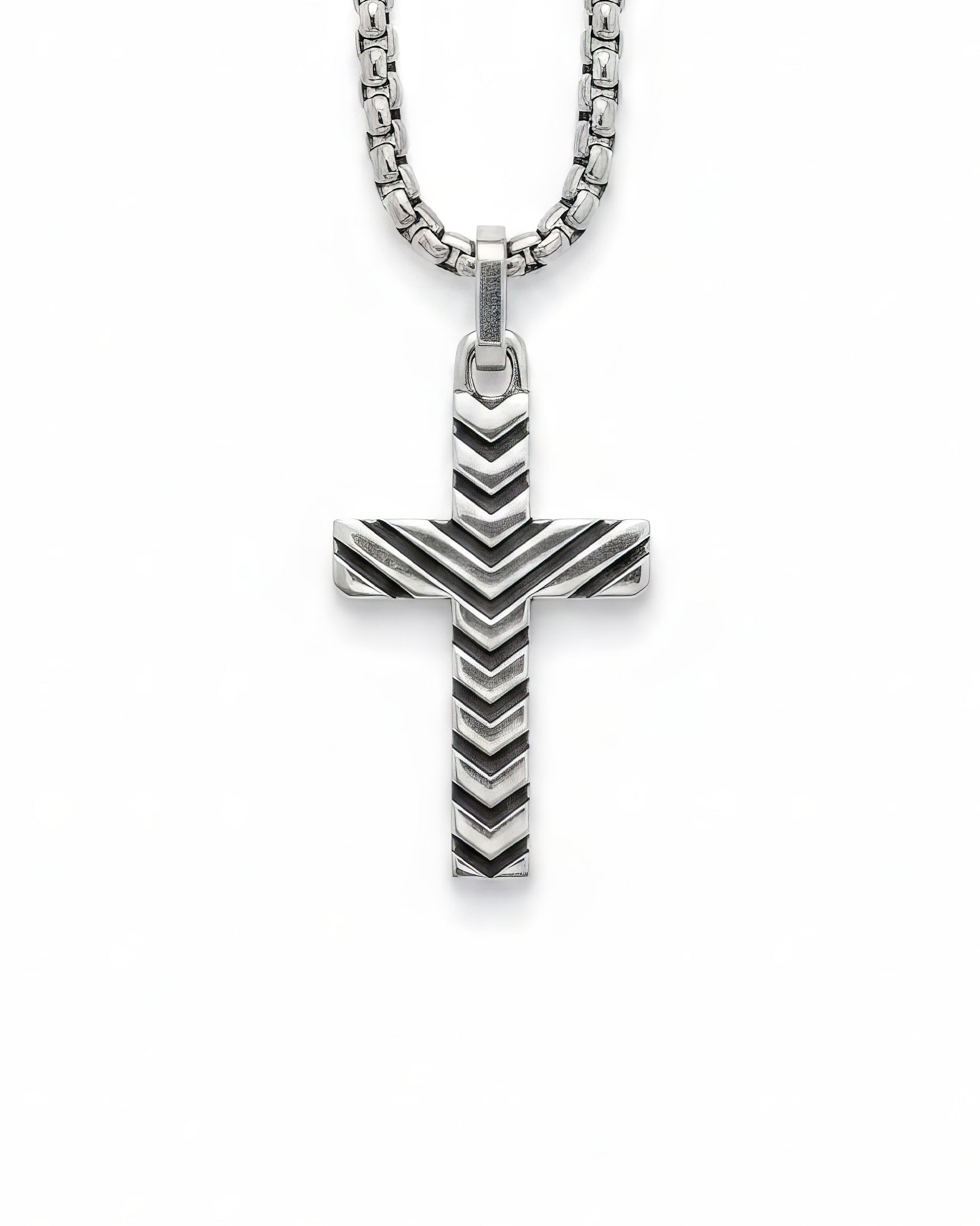 Chevron Cross Pendant Plain and Oxidized Silver
