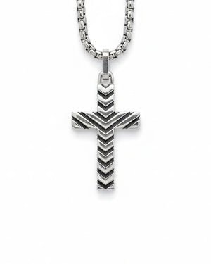 Chevron Cross Pendant Plain and Oxidized Silver