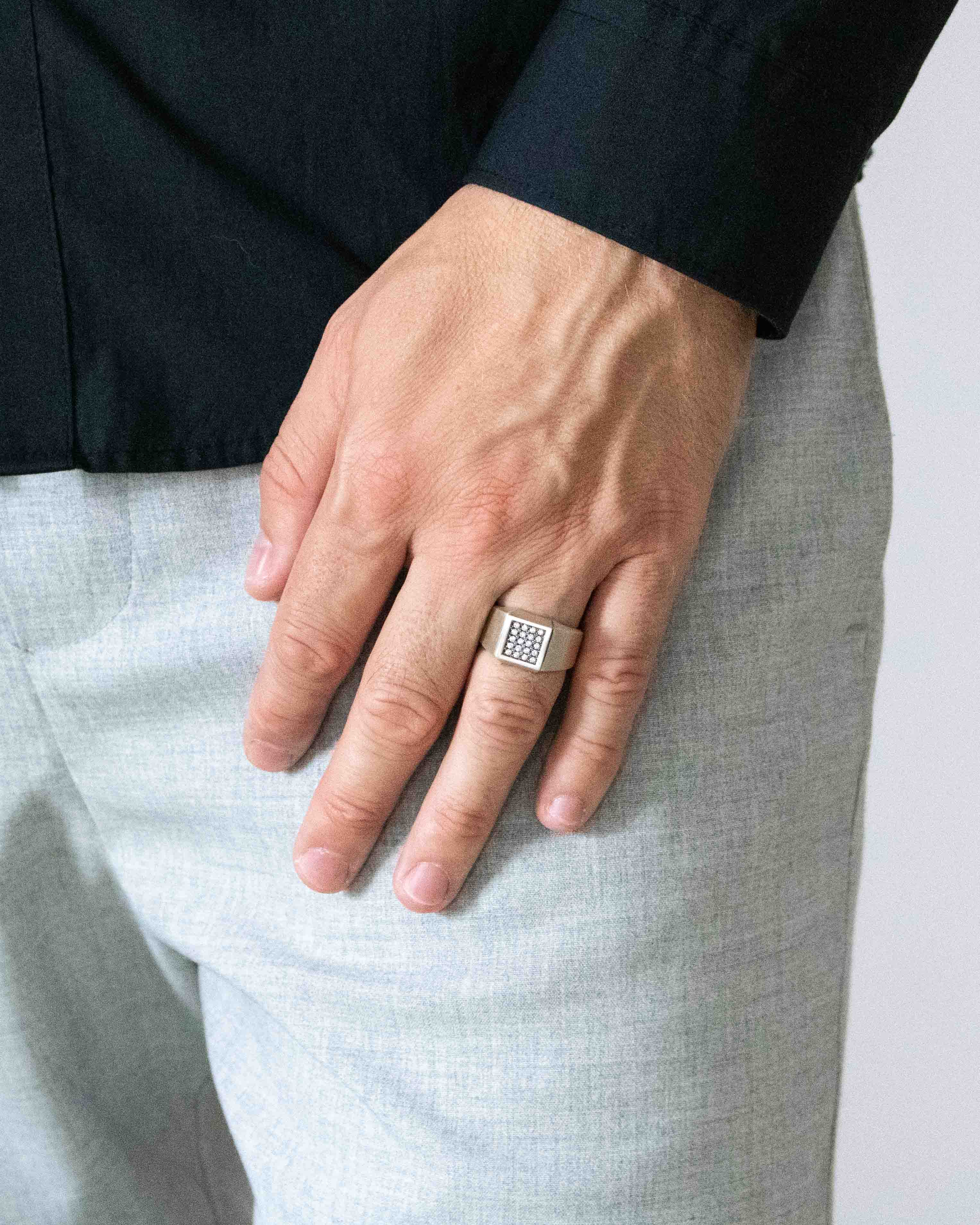 Elegant Square Silver Signet Ring with Diamonds CZ