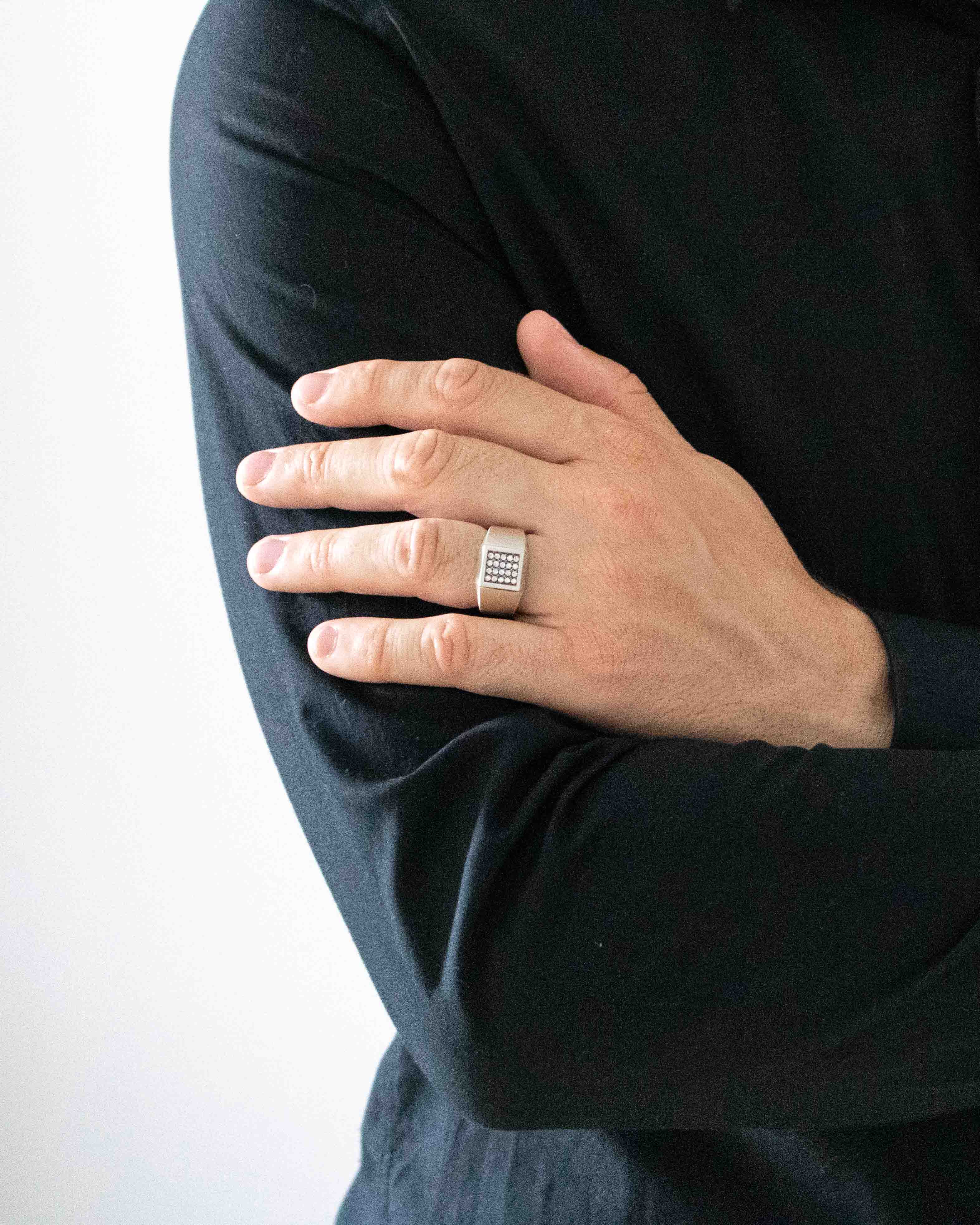 Elegant Square Silver Signet Ring with Diamonds CZ
