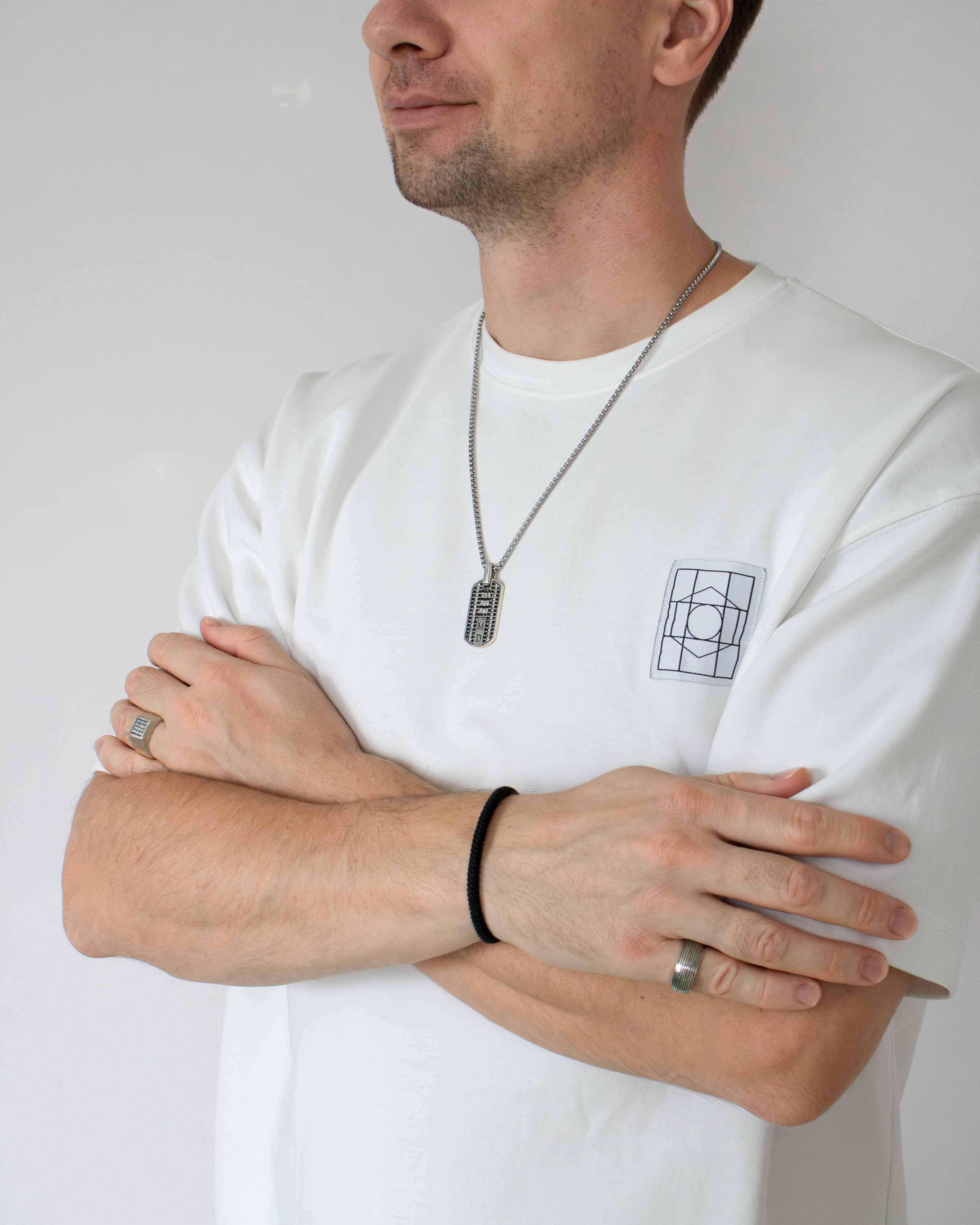 Black & White Gemstone Two Initials Mens Pendant Silver