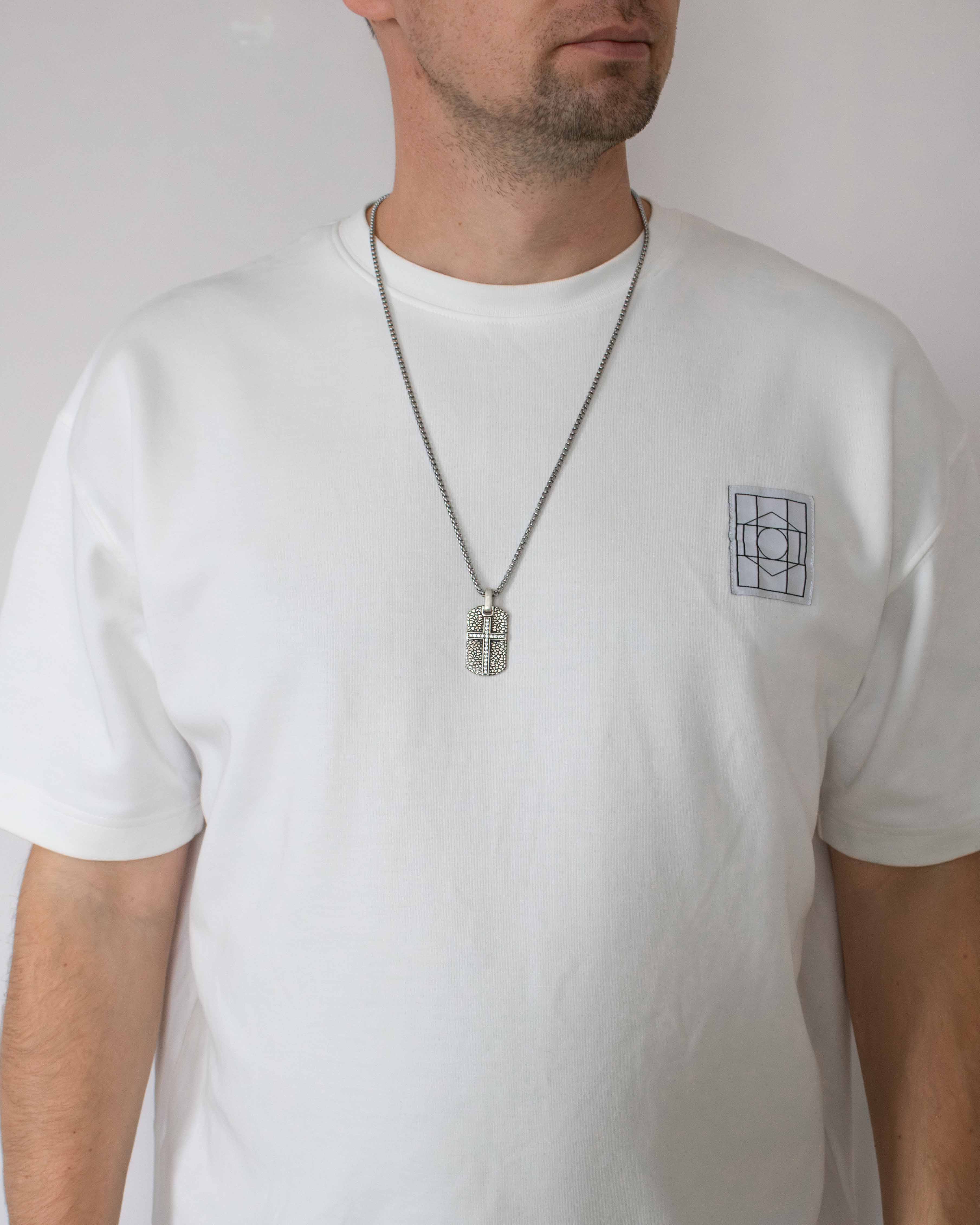 Male Cross Necklace with Diamonds & Cobblestone Design