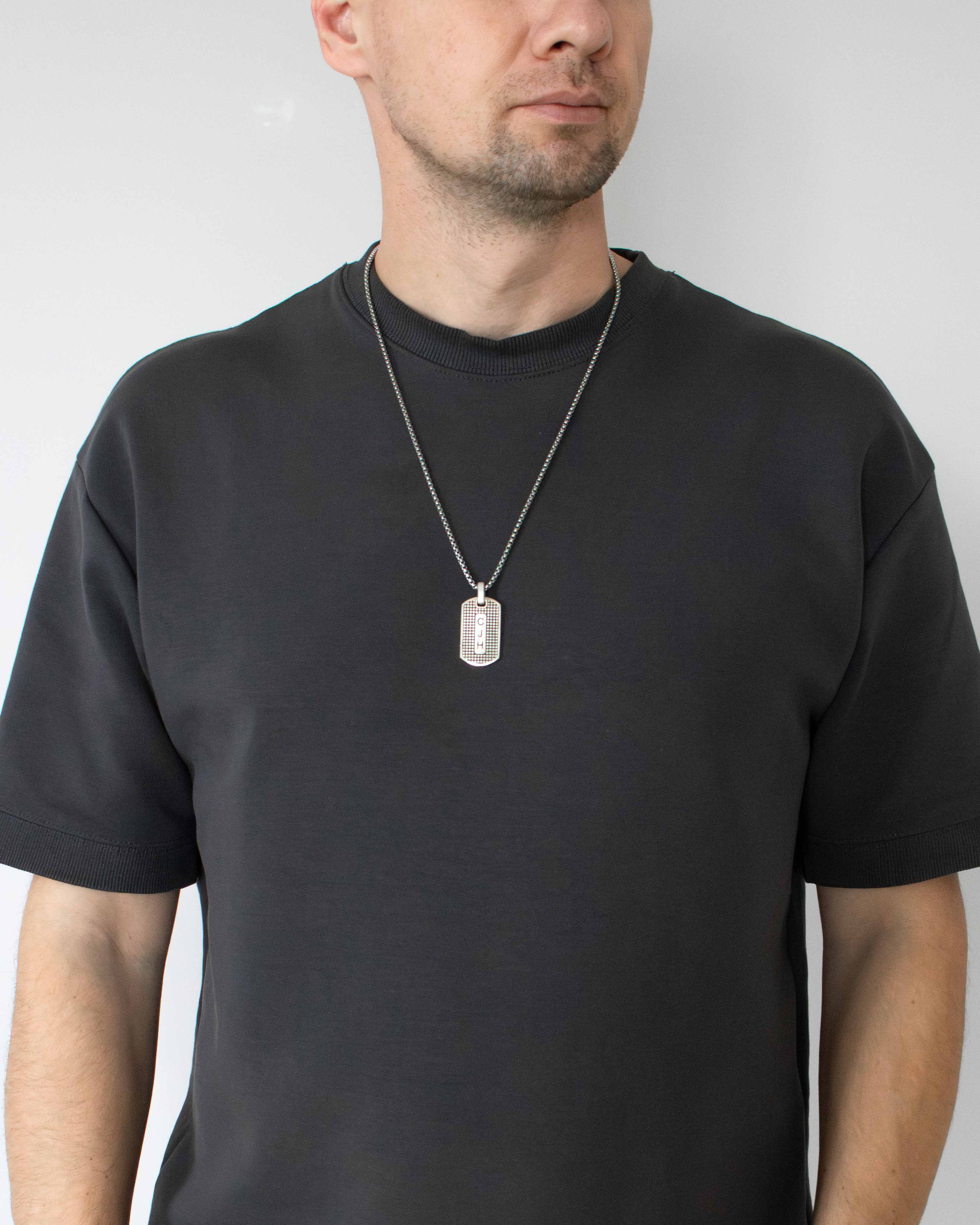 Mens Silver Personalized Pendant Necklace with Pattern