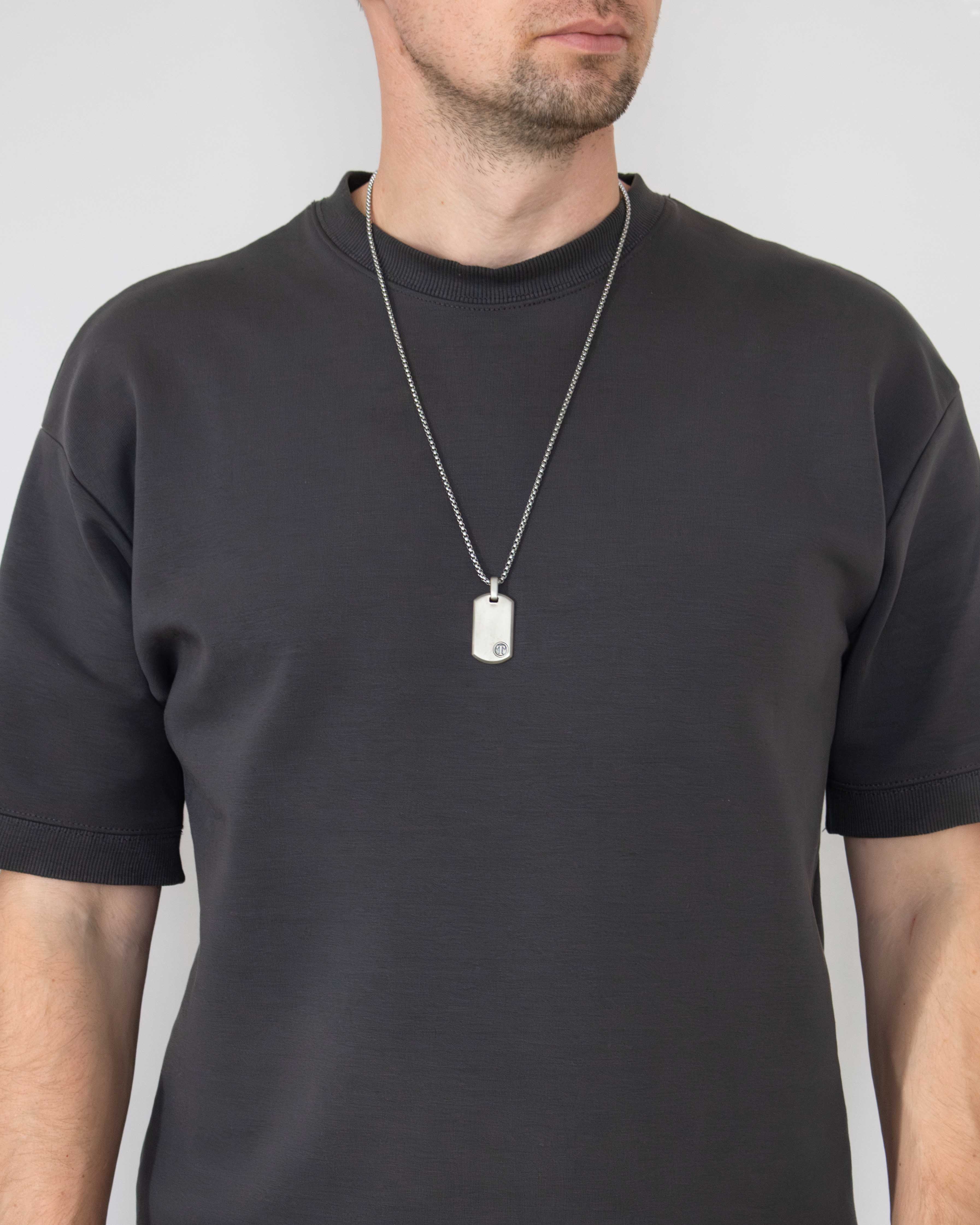 Mens Letter Dog Tag Pendant Minimalist Polished Silver