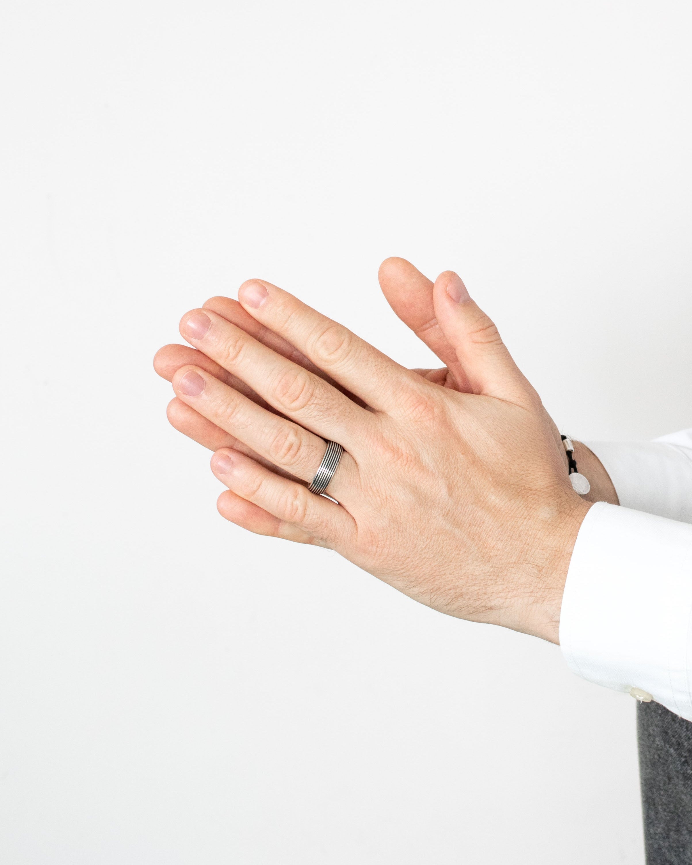 Domed Band Ring Silver with Vintage Striped Design