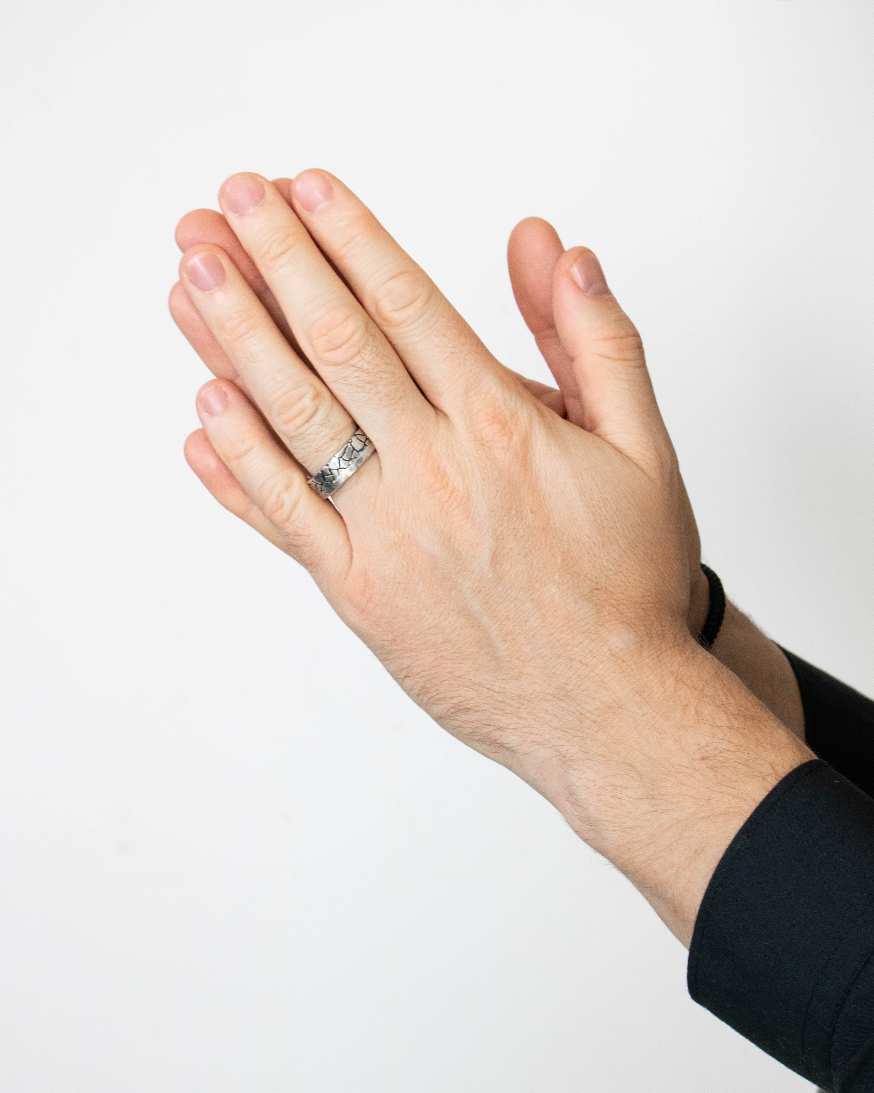 Earthy Wedding Ring for Men Silver Cracked Texture