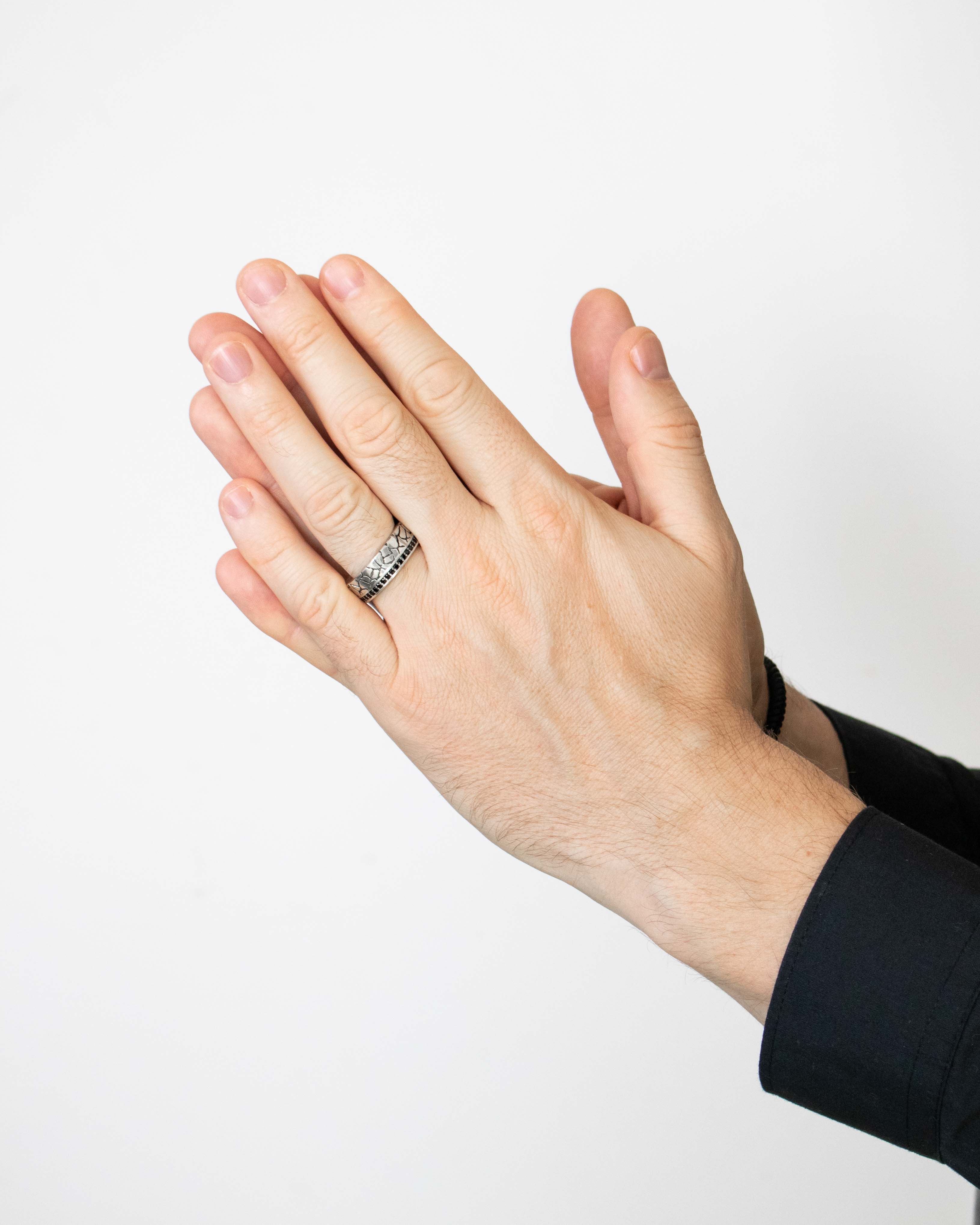 Earthy Wedding Band for Men Solid Silver Black Stones