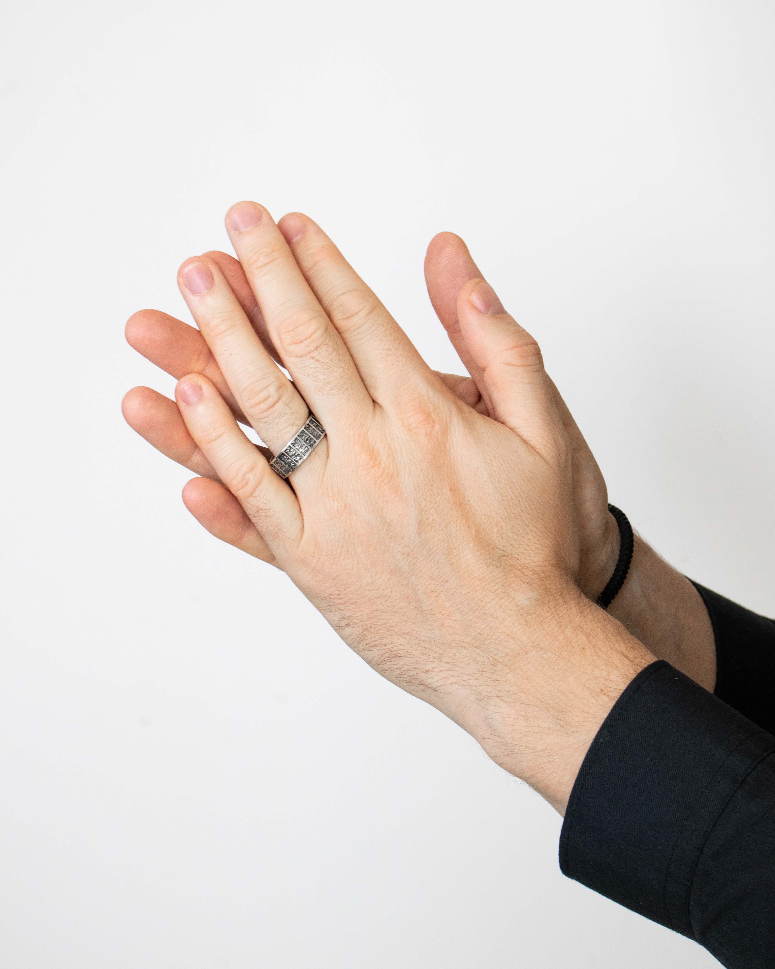 Hammered Silver Wedding Ring Geometric and Masculine