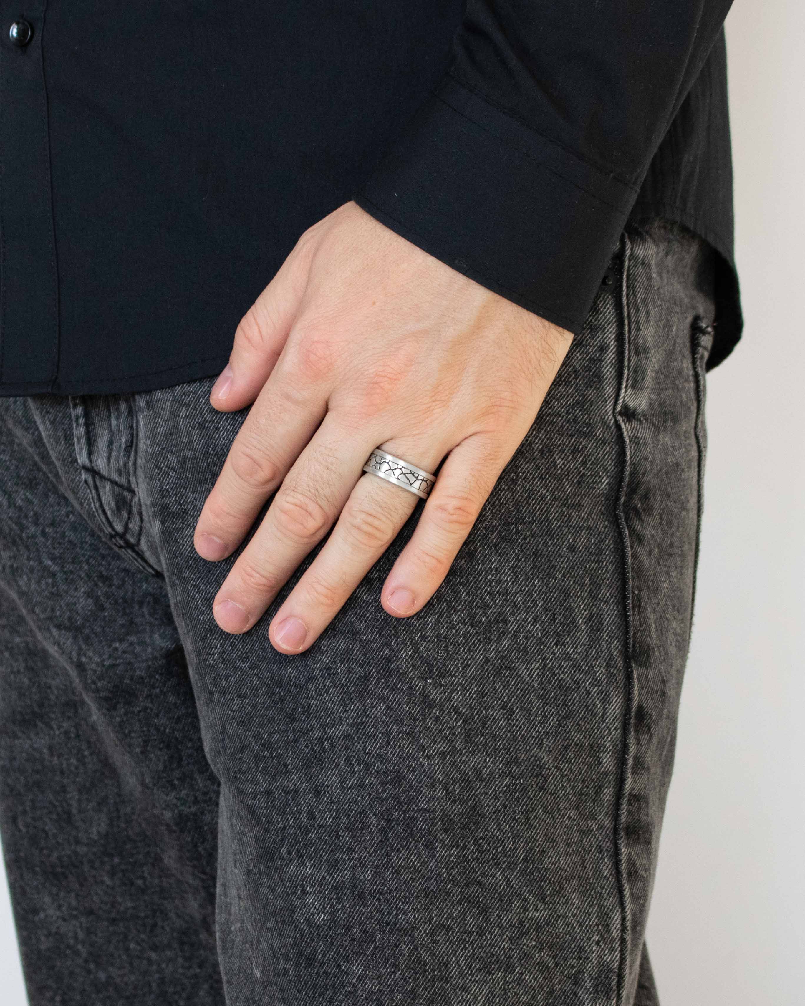 Cracked Silver Ring with Accented Edges Sterling Silver