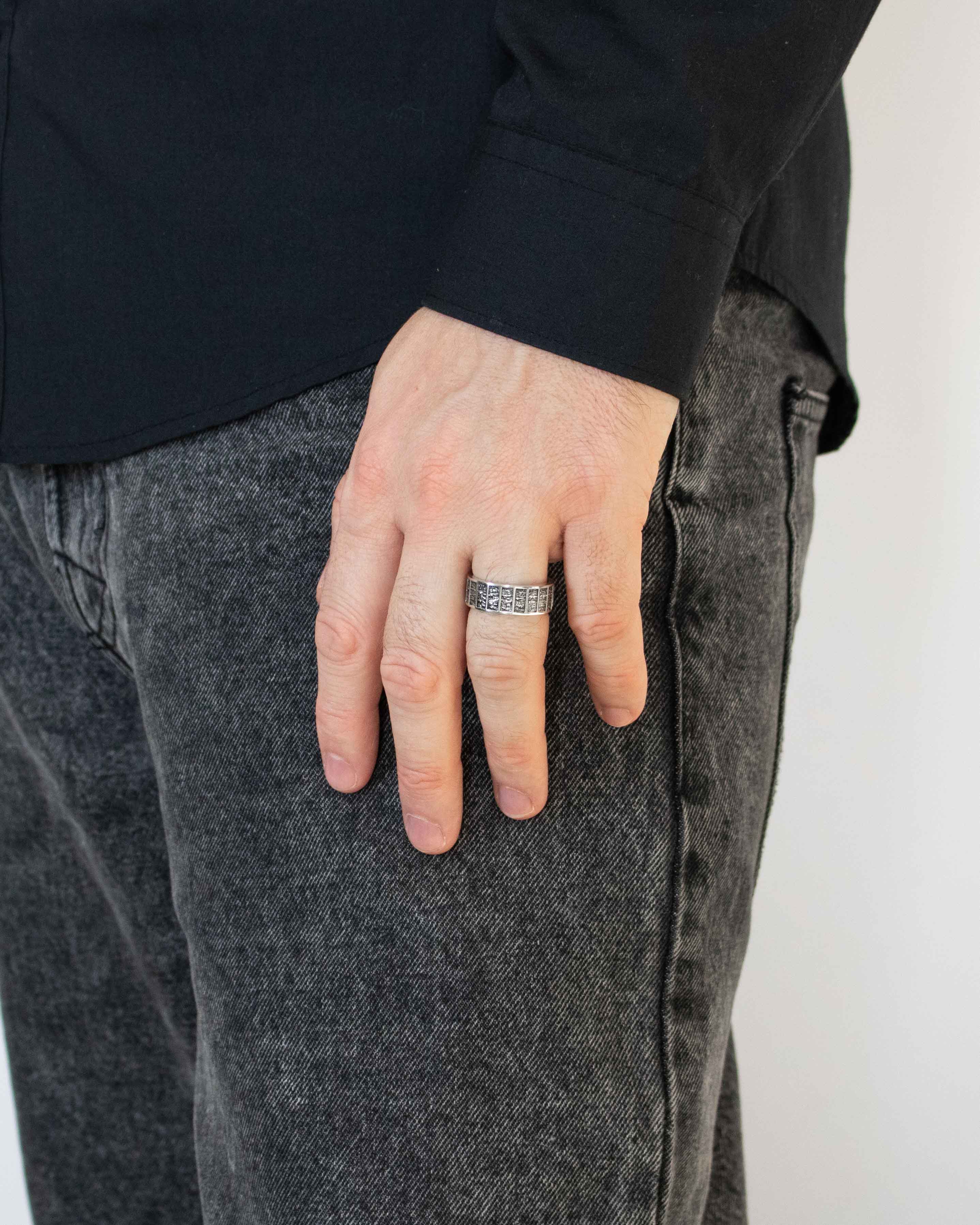 Hammered Silver Wedding Ring Geometric and Masculine