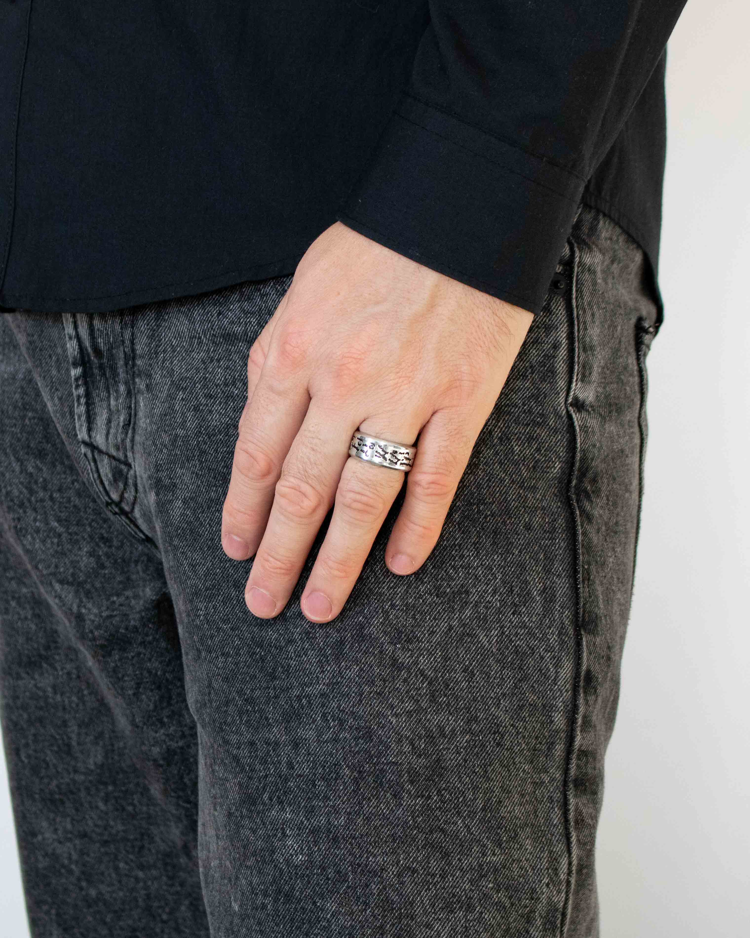 Mens Chunky Masculine Wedding Band Distressed Texture