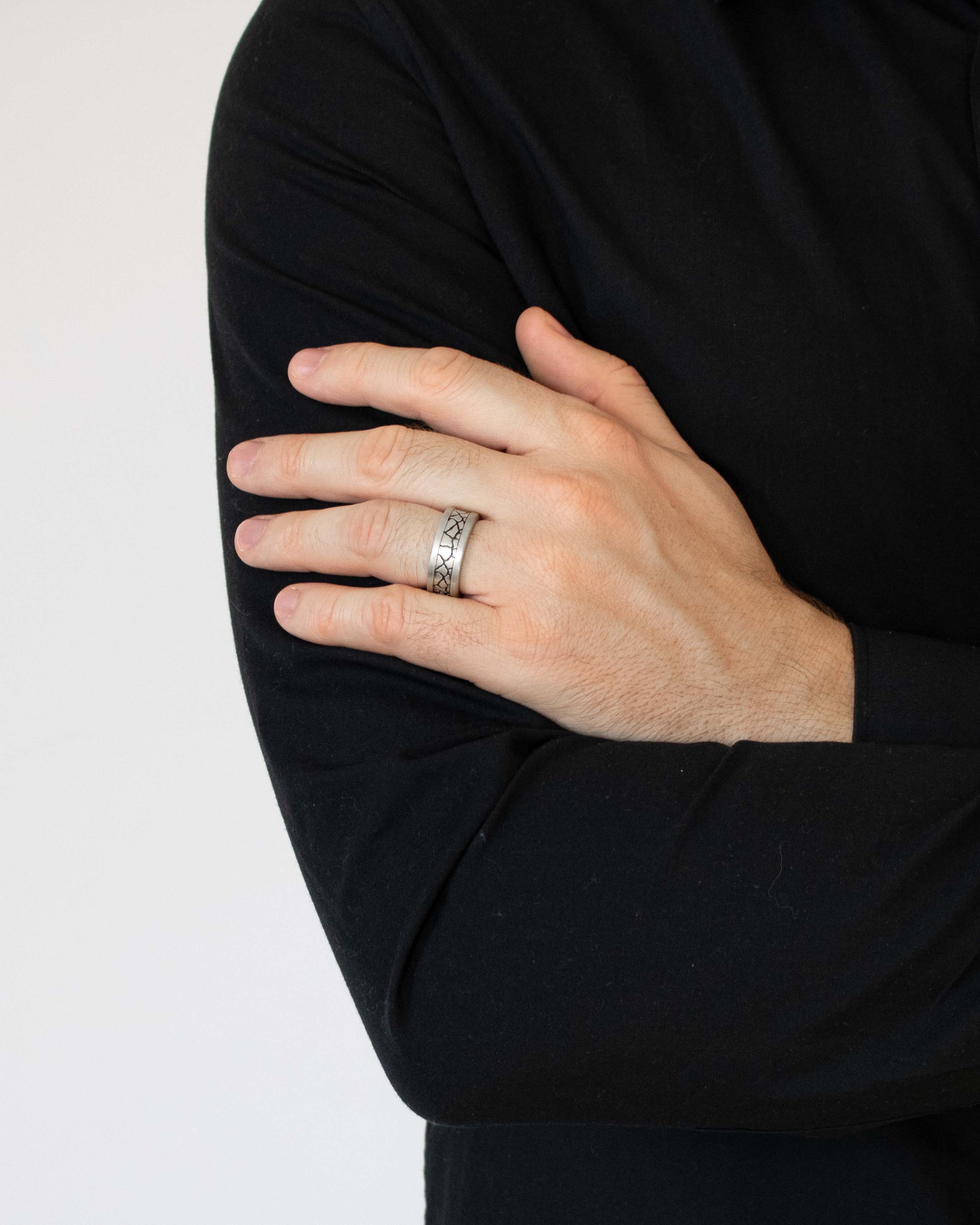 Cracked Silver Ring with Accented Edges Sterling Silver