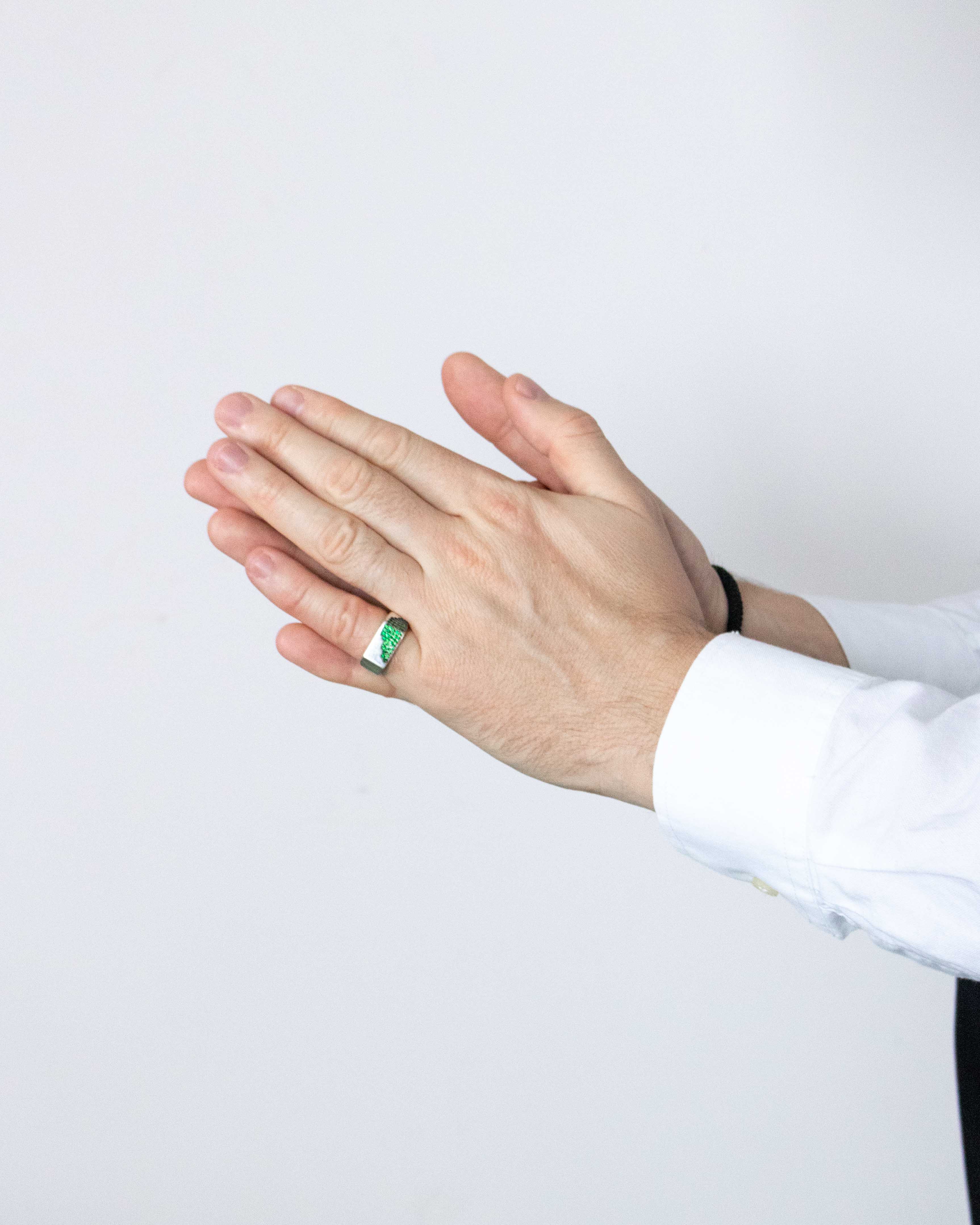 Flat Silver Signet Ring with Curved Emeralds CZ Inset