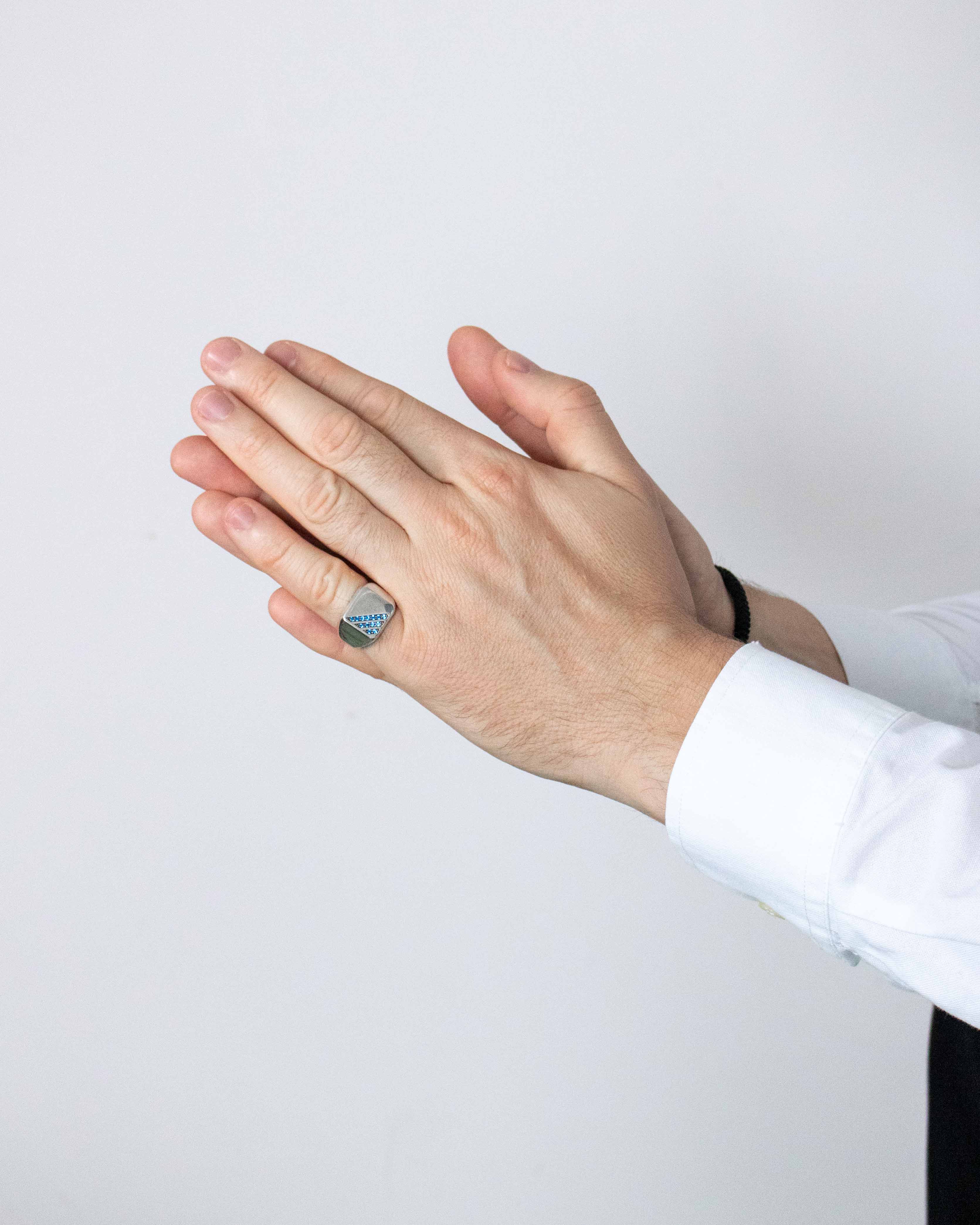 Cushion Signet Ring Blue Sapphires CZ Sterling Silver