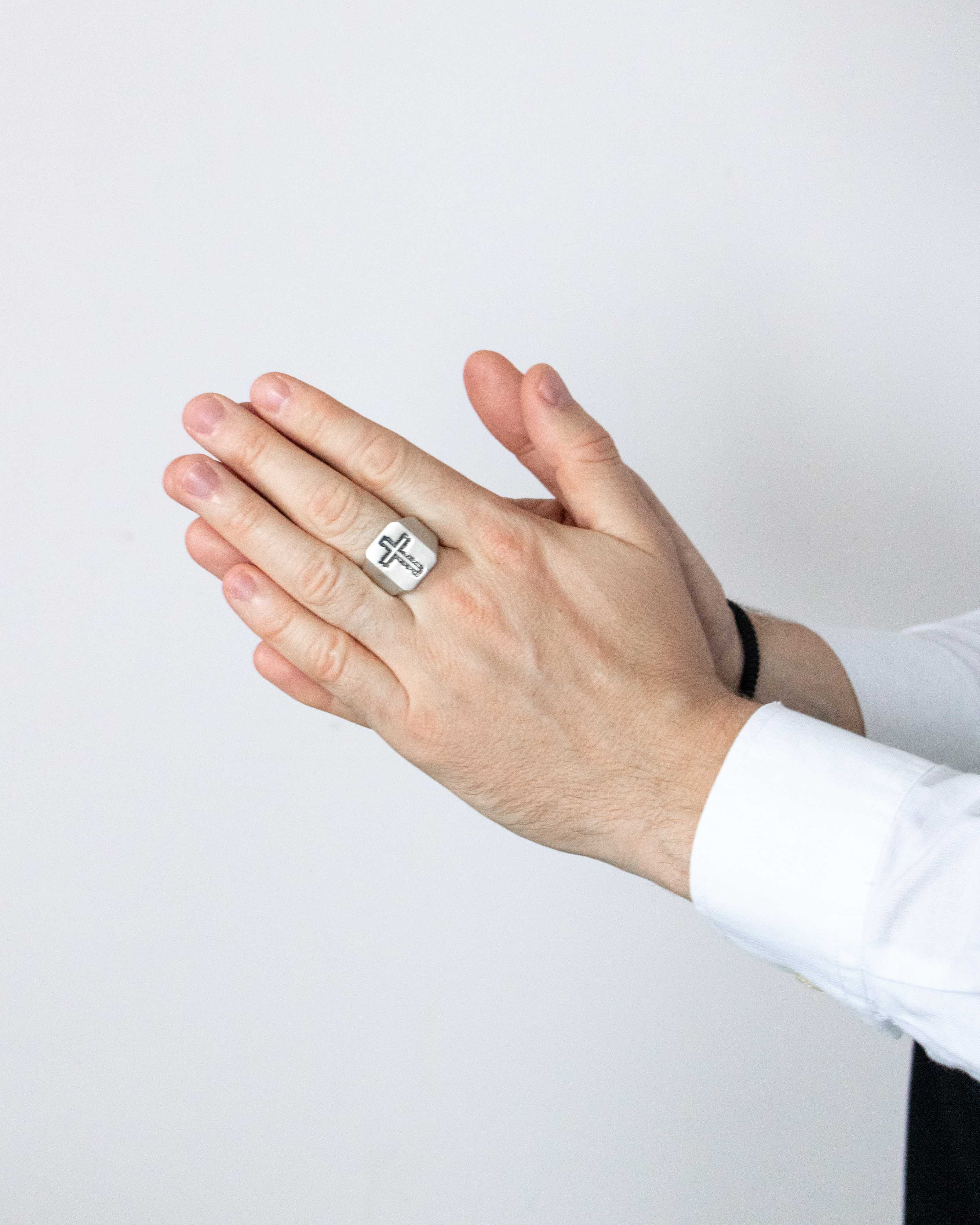 Men's Signet Ring with Cross Solid Sterling Silver