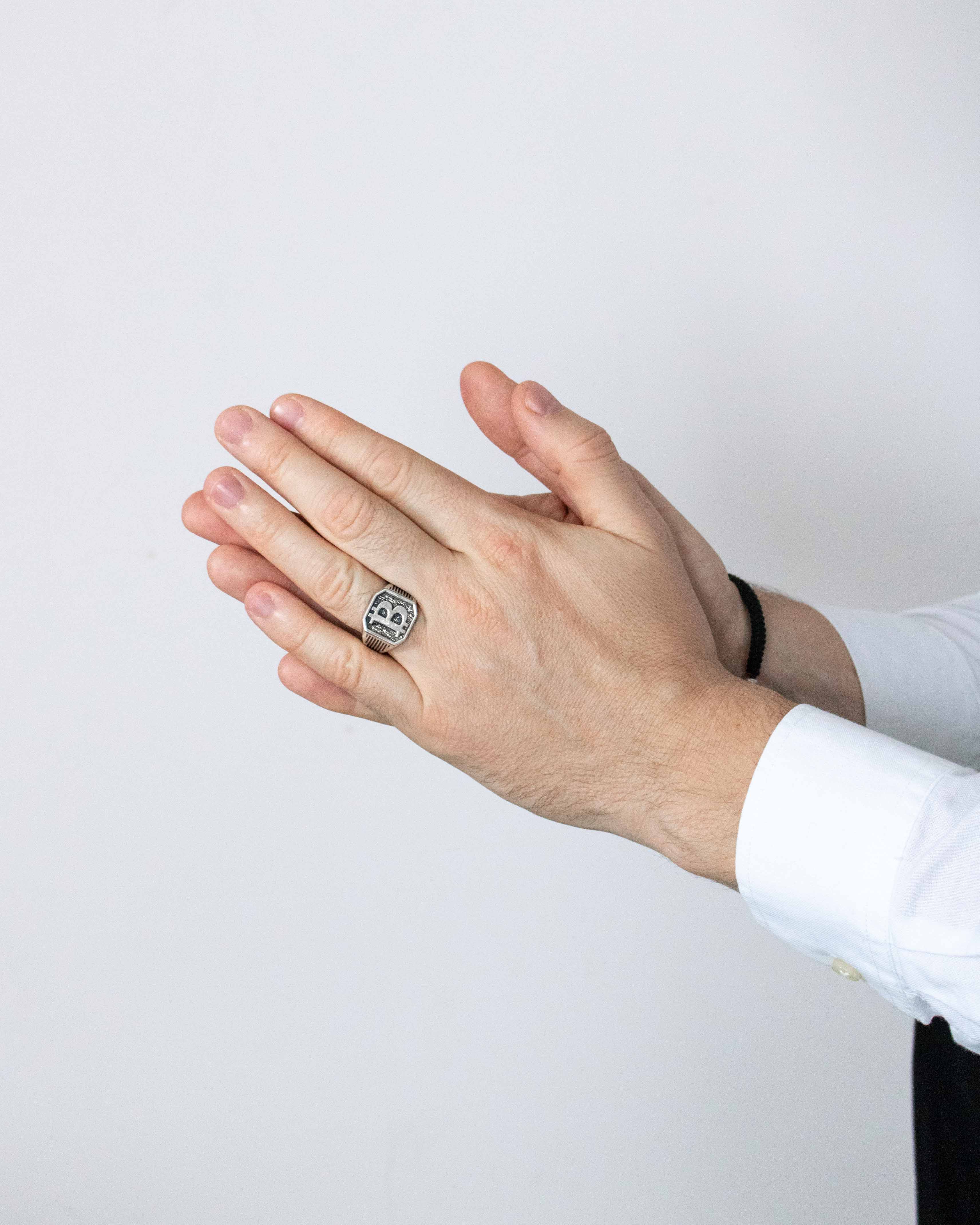 Engraved Bitcoin Ring Silver Signet Crypto Lover Gift