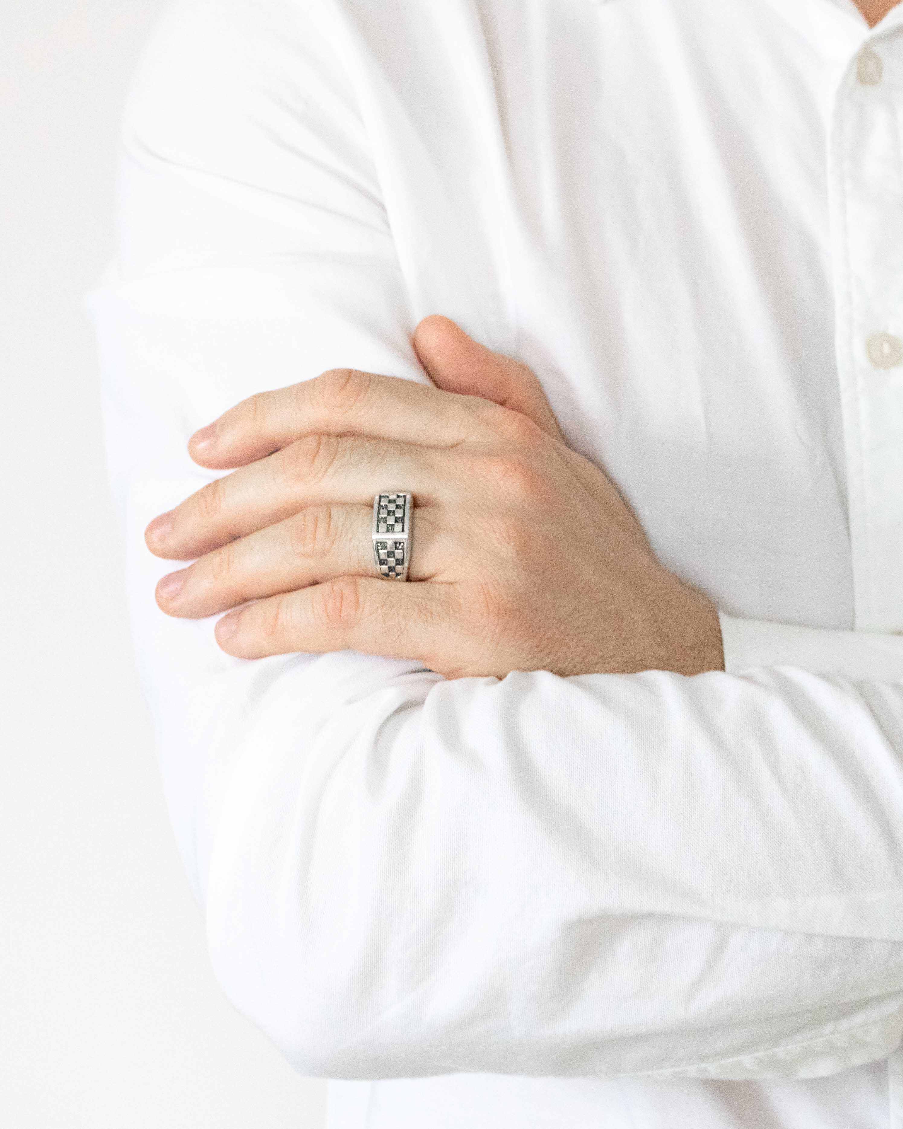 Chess Ring Sterling Silver Signet Mid Century inspired