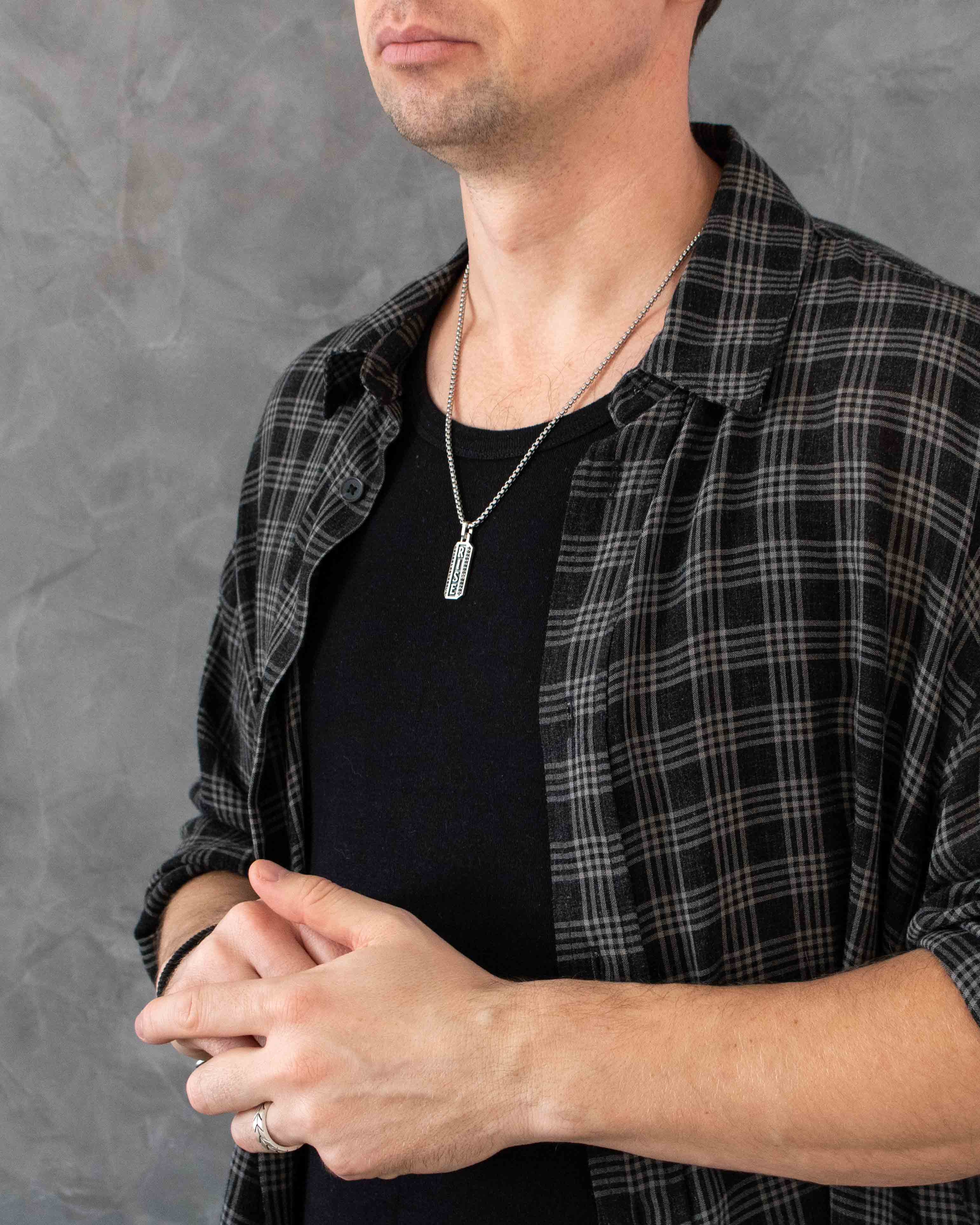 RISE Silver Motivational Necklace with Black Diamonds CZ