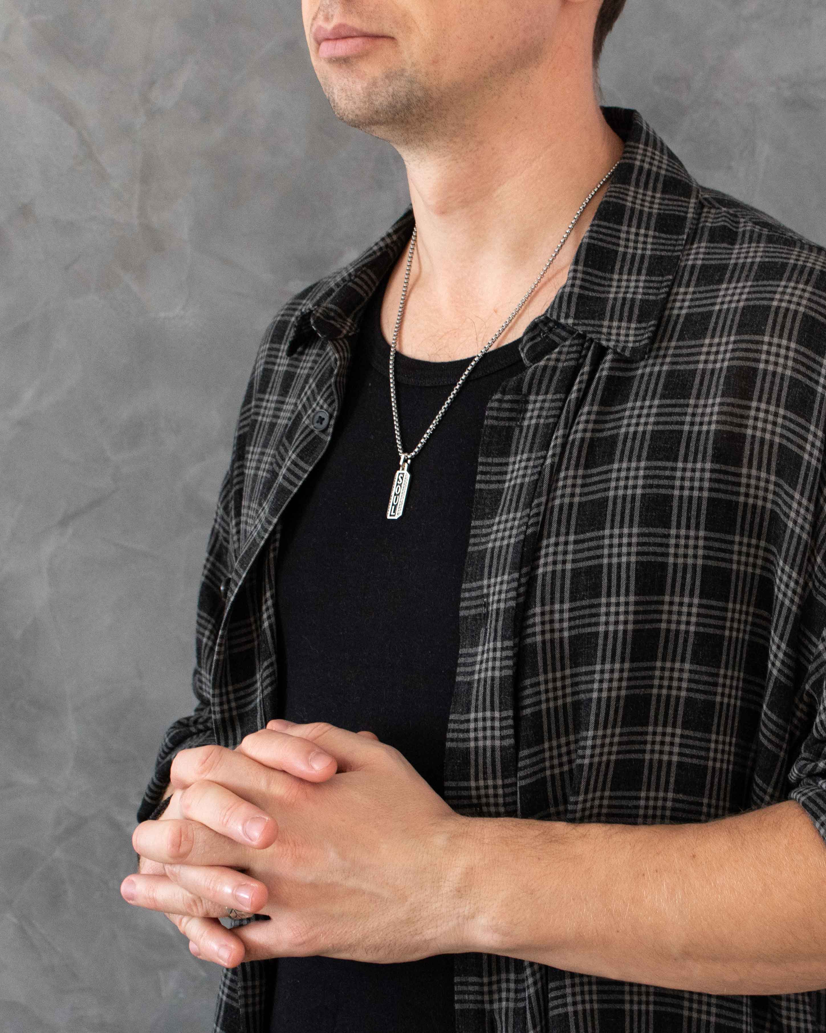 SOUL Necklace Ingot Shape with Diamonds CZ Silver