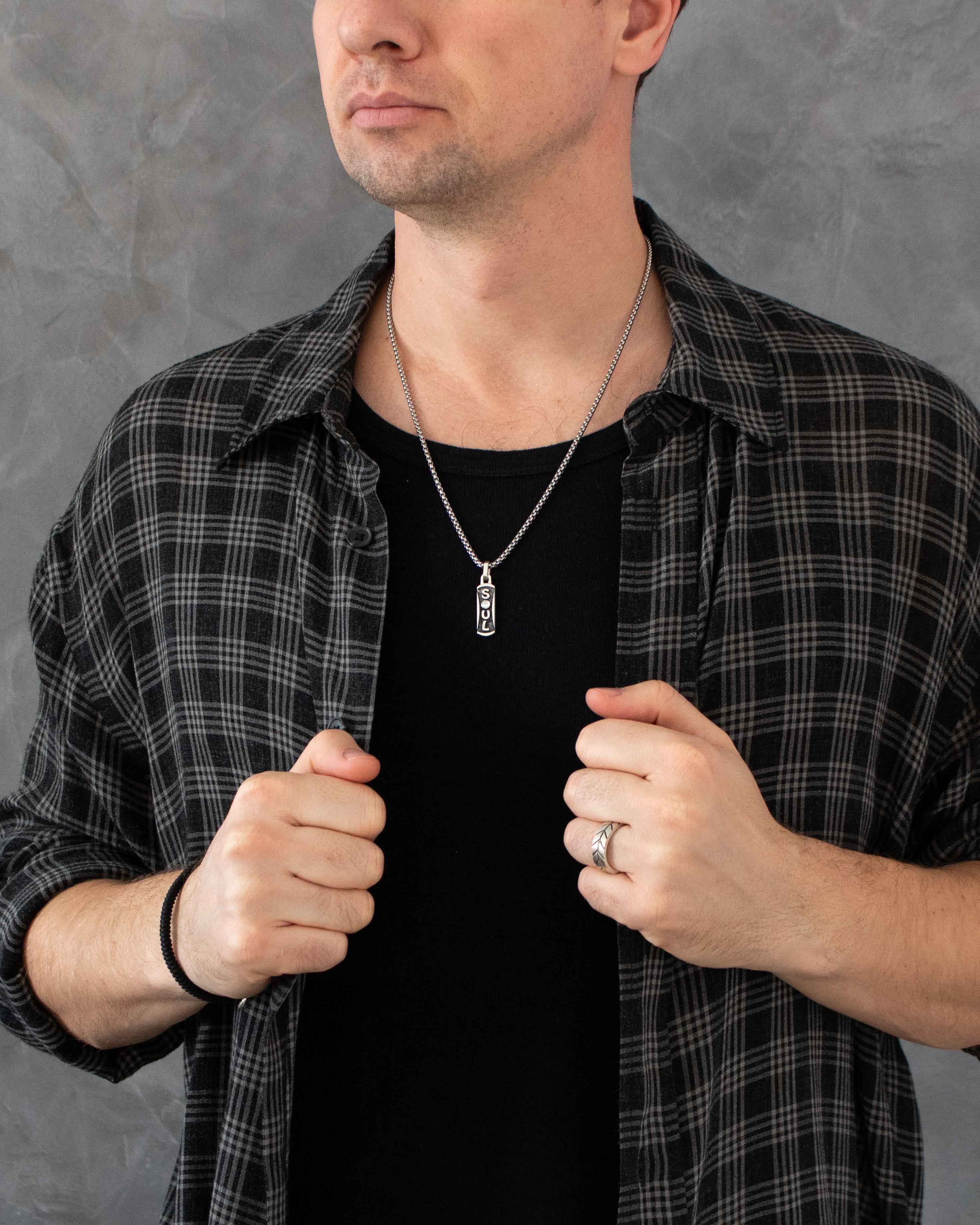 Engraved Word SOUL Small Necklace with Diamond CZ Silver