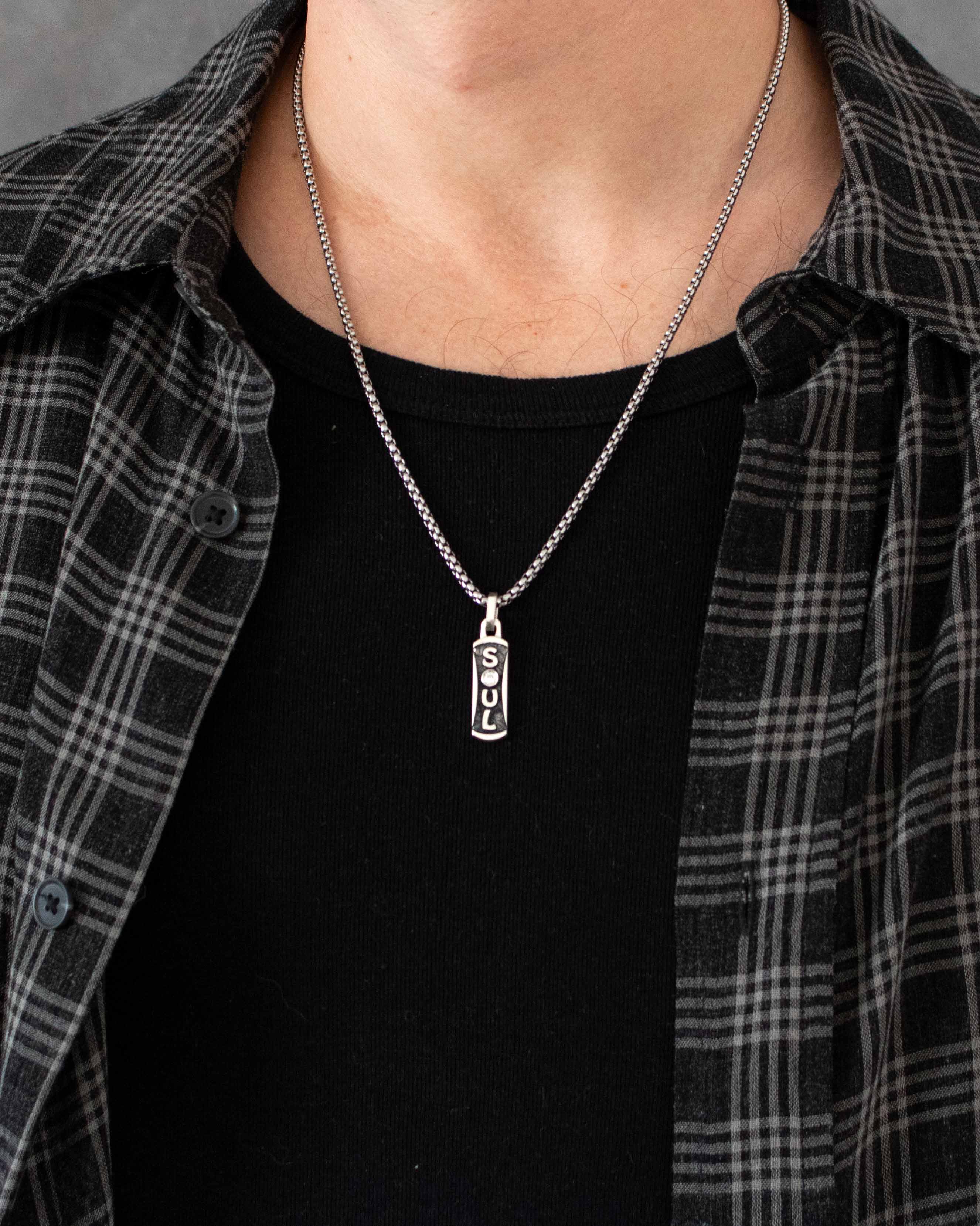 Engraved Word SOUL Small Necklace with Diamond CZ Silver