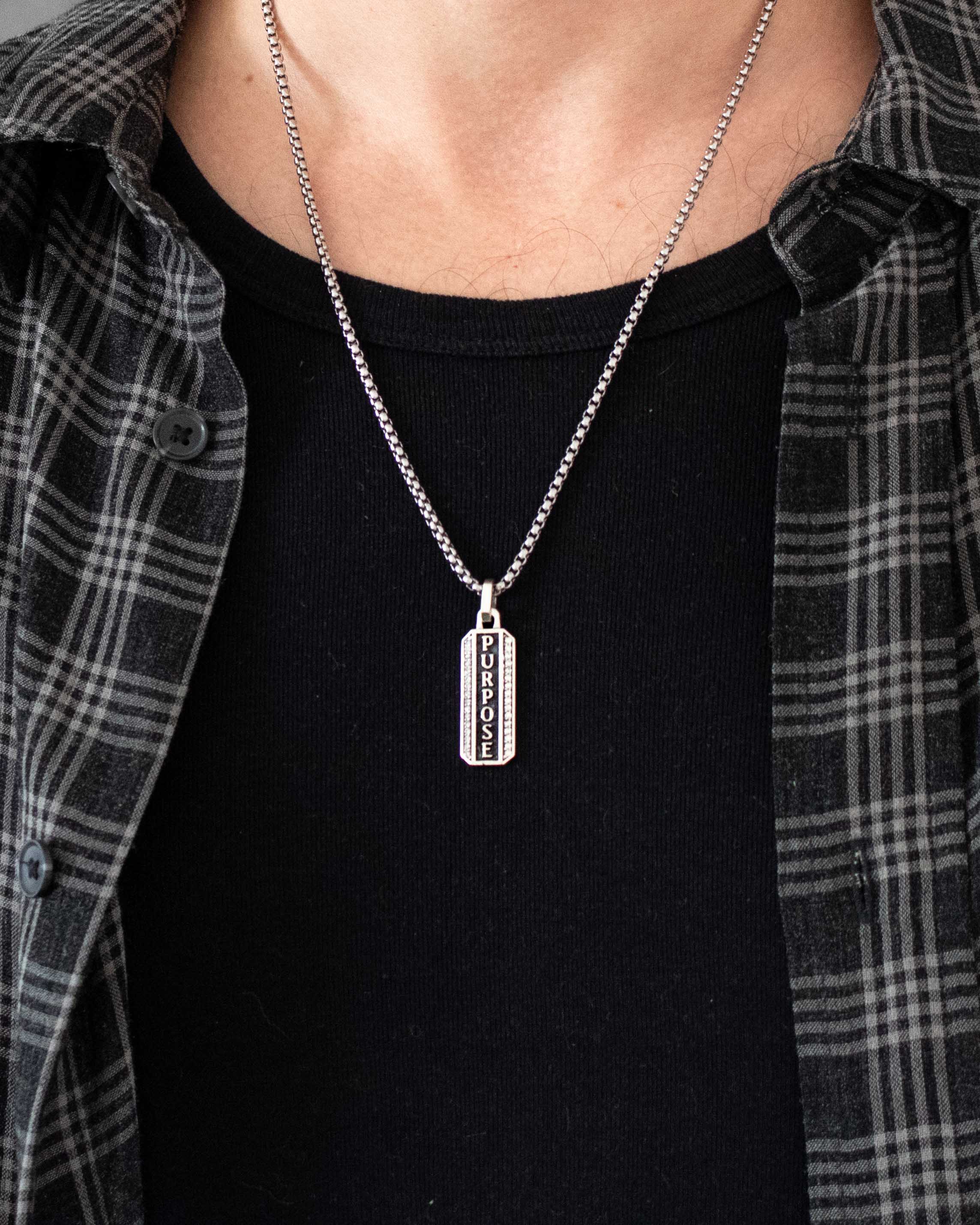 PURPOSE Silver Necklace Motivational Message & Diamonds