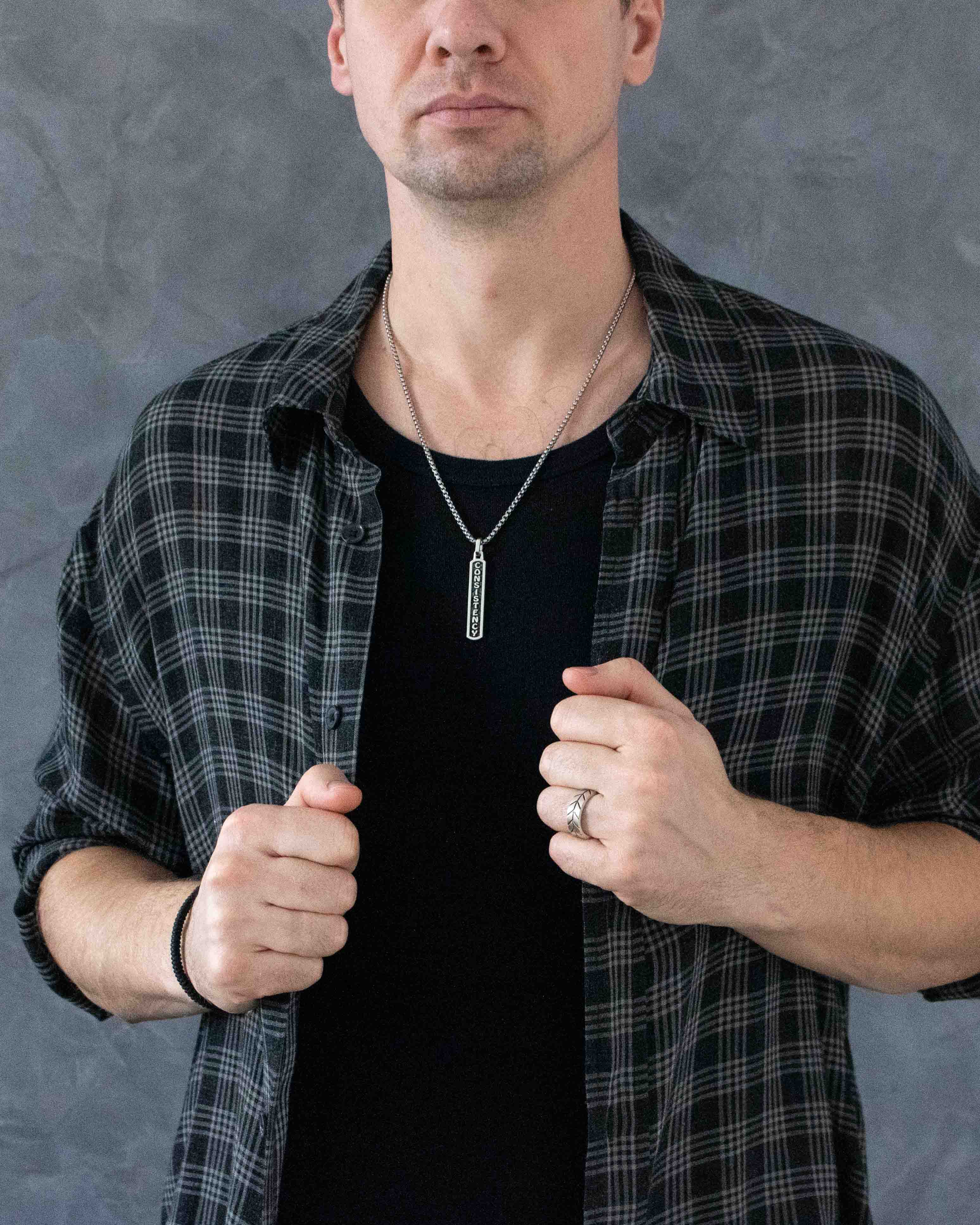 Visionary Word CONSISTENCY Bar Necklace Amulet Silver