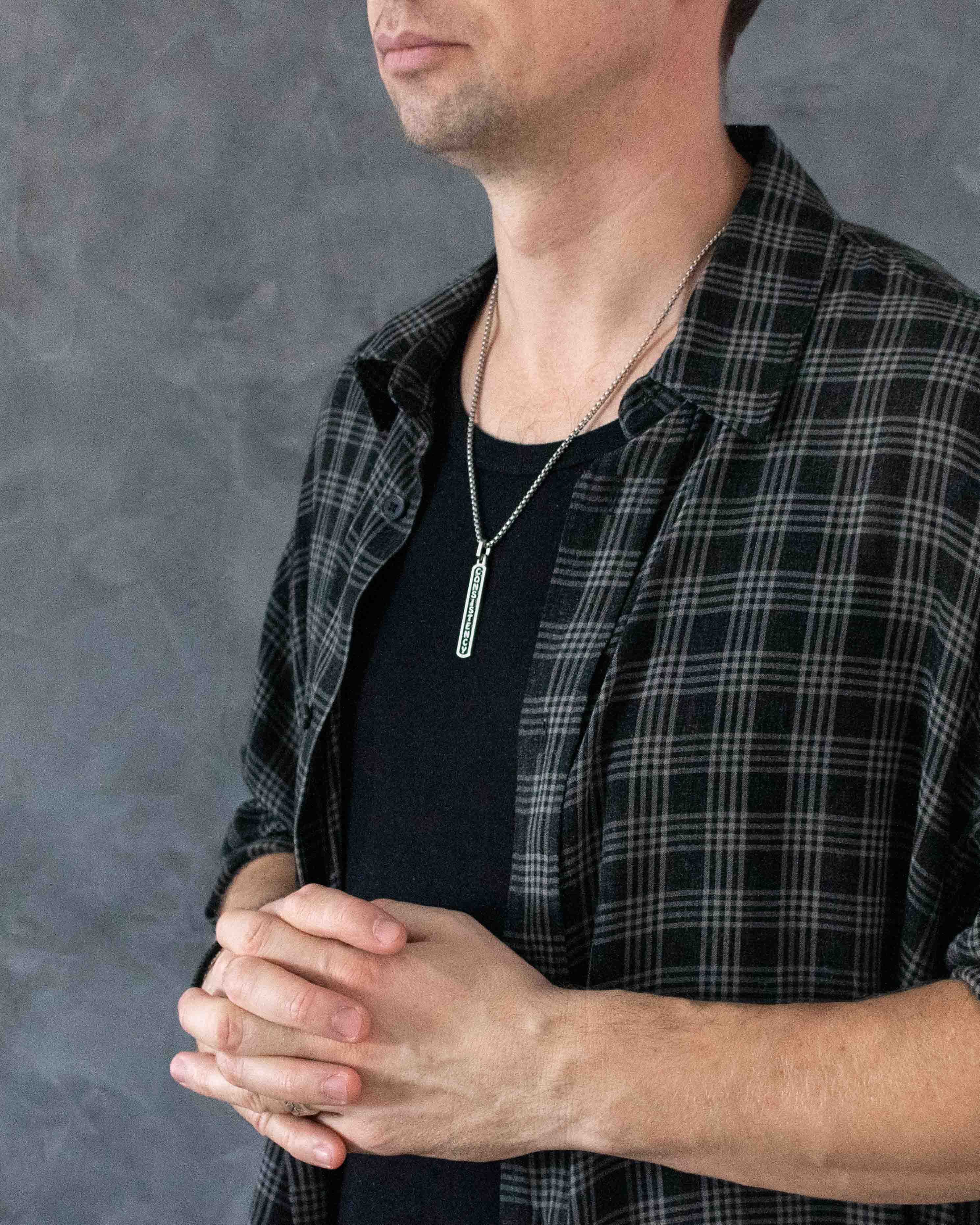 Visionary Word CONSISTENCY Bar Necklace Amulet Silver